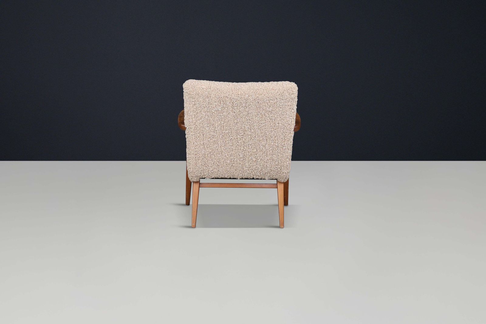 photo furniture Mid Century Modern Walnut Armchair With Teddy Upholstery, Italy, 1950s