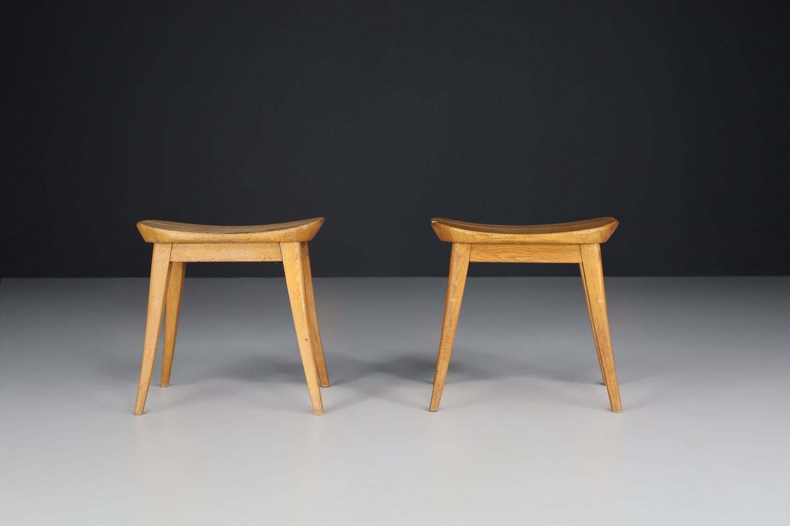 Pair Oak Coffee Bean Stools In Oak, France 1950s photo vinterior