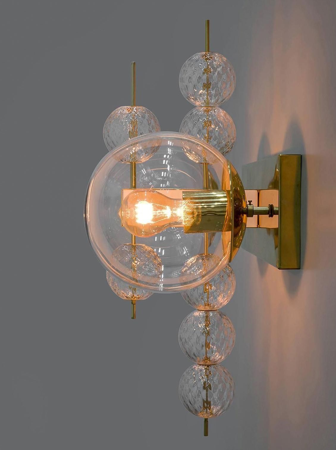 Set Midcentury Hotel Wall Chandeliers With Brass Fixture, European, 1970s photo vinterior