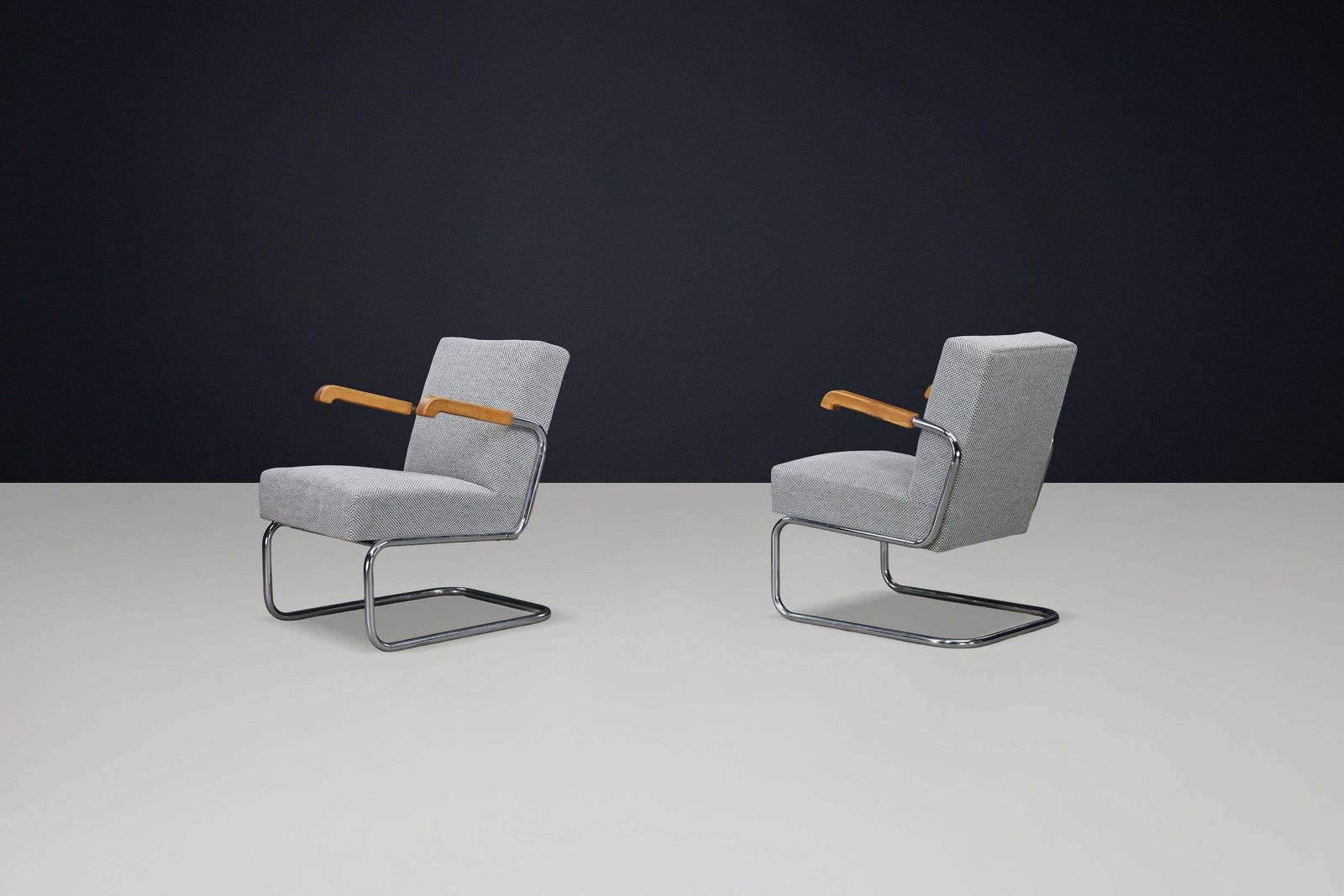 Pair Of Functionalist Cantilever Armchairs With Wooden Armrests, Cz 1930 photo Furniture
