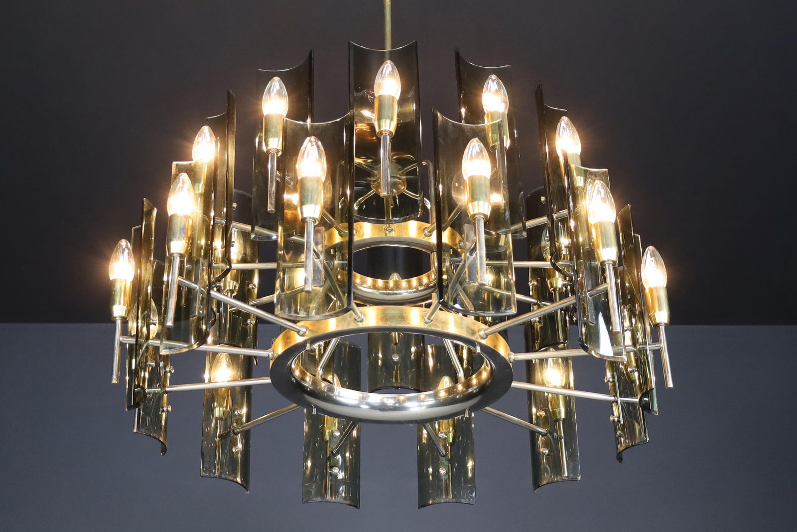 Set Of Six Gino Paroldo Grande Chandeliers In Brass, Italy 1950 photo 53046.0