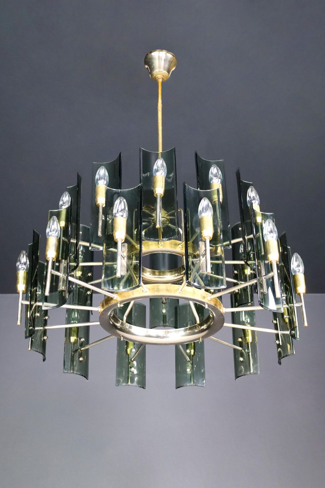 Set Of Six Gino Paroldo Grande Chandeliers In Brass, Italy 1950 photo buy