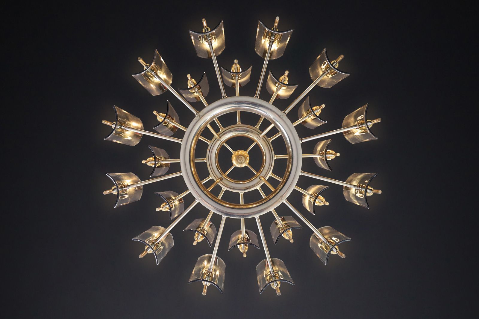 Lighting Set Of Six Gino Paroldo Grande Chandeliers In Brass, Italy 1950 photo