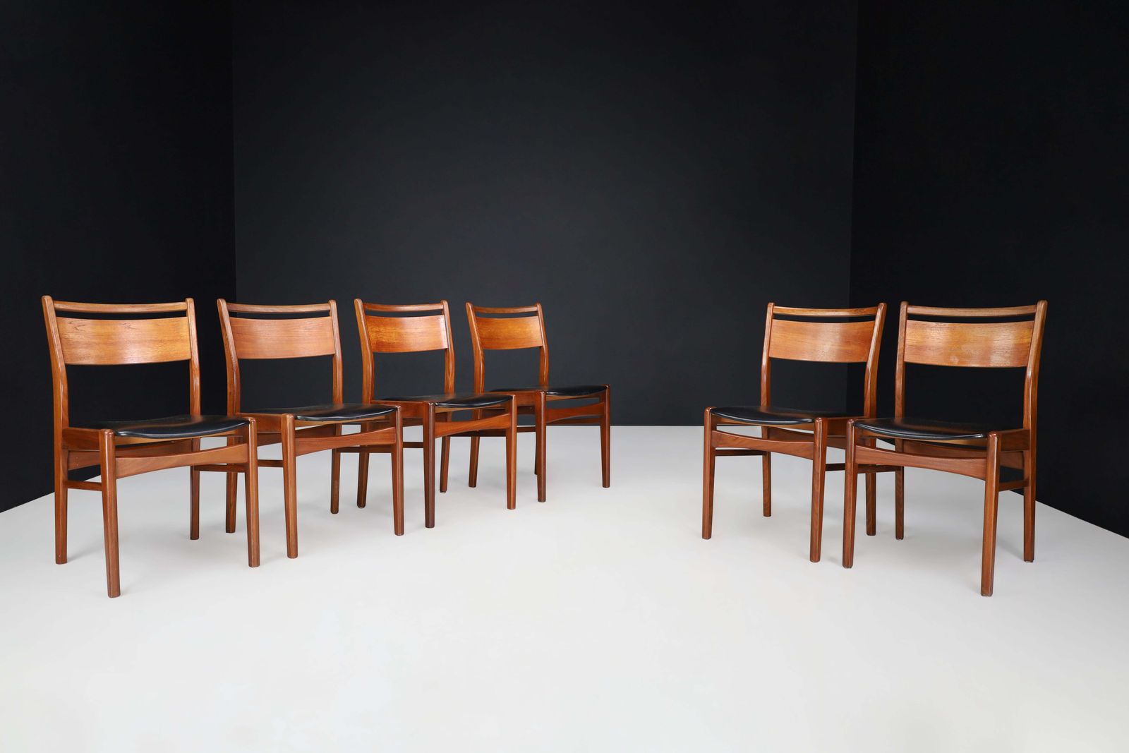 Set Of 6 Scandinavian Modern Teak And Leather Dining Chairs, Denmark, 1960s photo furniture