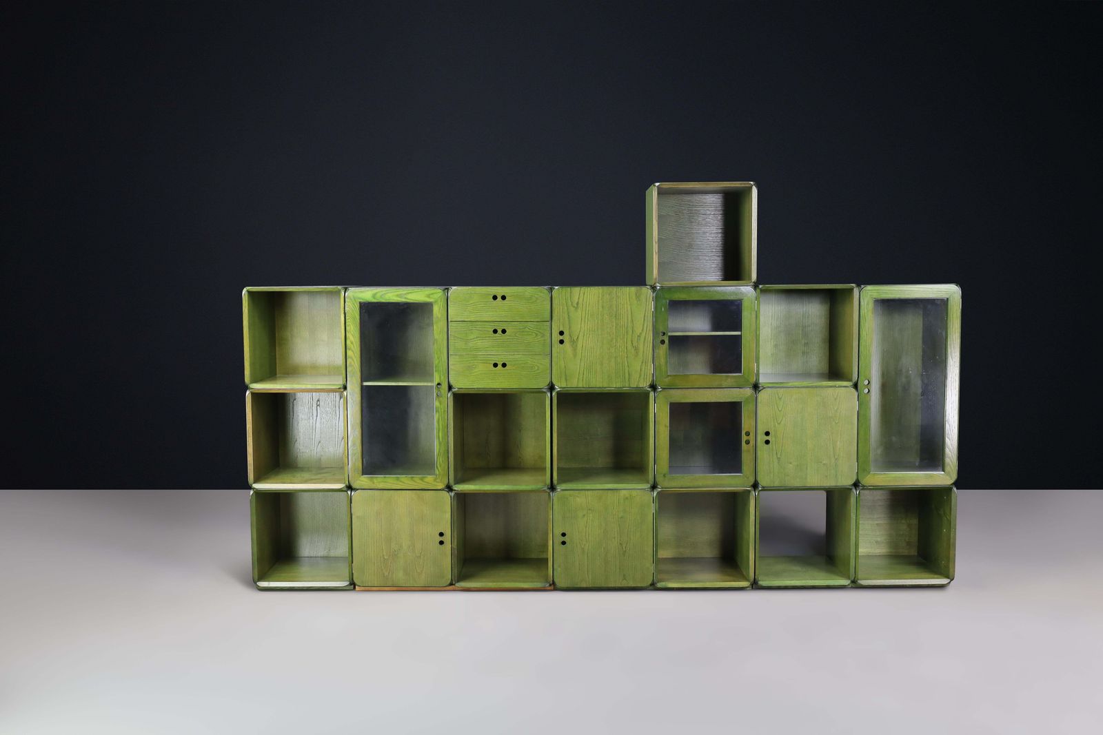 photo furniture Derk Jan De Vries For Maisa Di Seveso, Natural Green Modular Cabinet Bookcase.