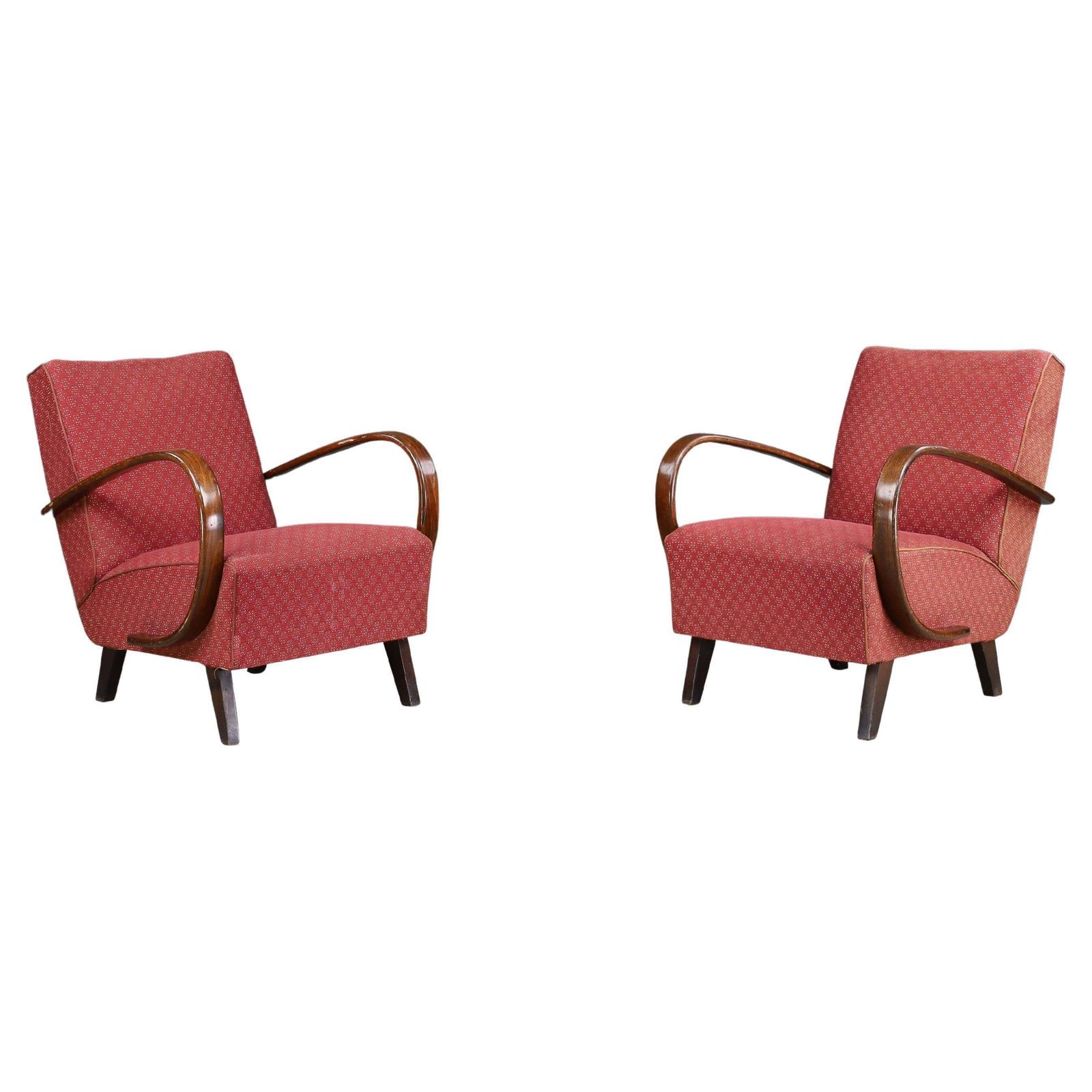 Pair 1940s Jindřich Halabala H 227 Bentwood Armchairs With Original Upholstery