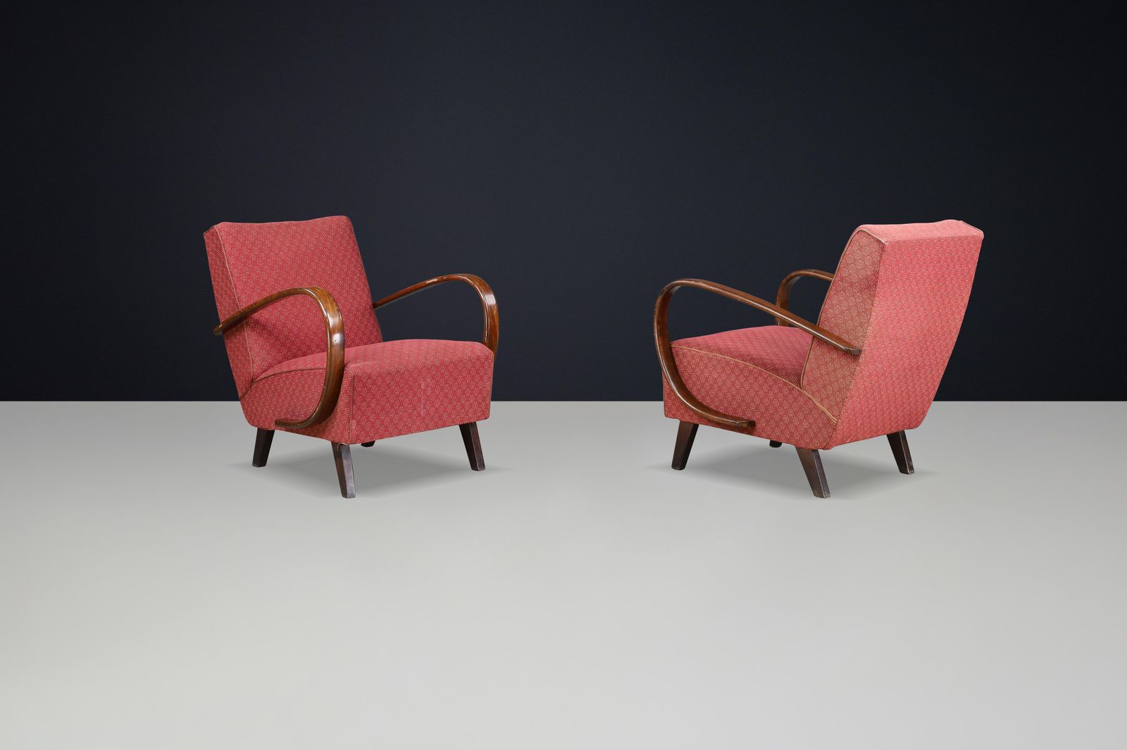photo for sale Pair 1940s Jindřich Halabala H 227 Bentwood Armchairs With Original Upholstery