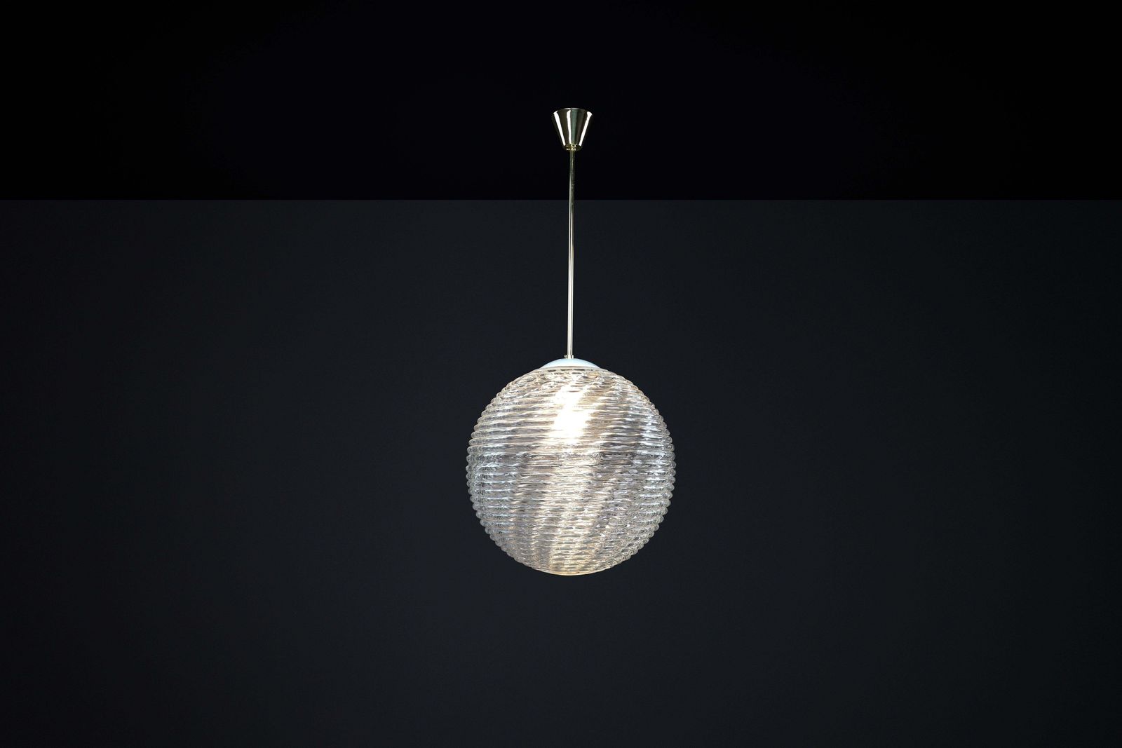 Midcentury Modern Xl  Brass And Pattern Glass Pendant, Prague 1960s photo furniture