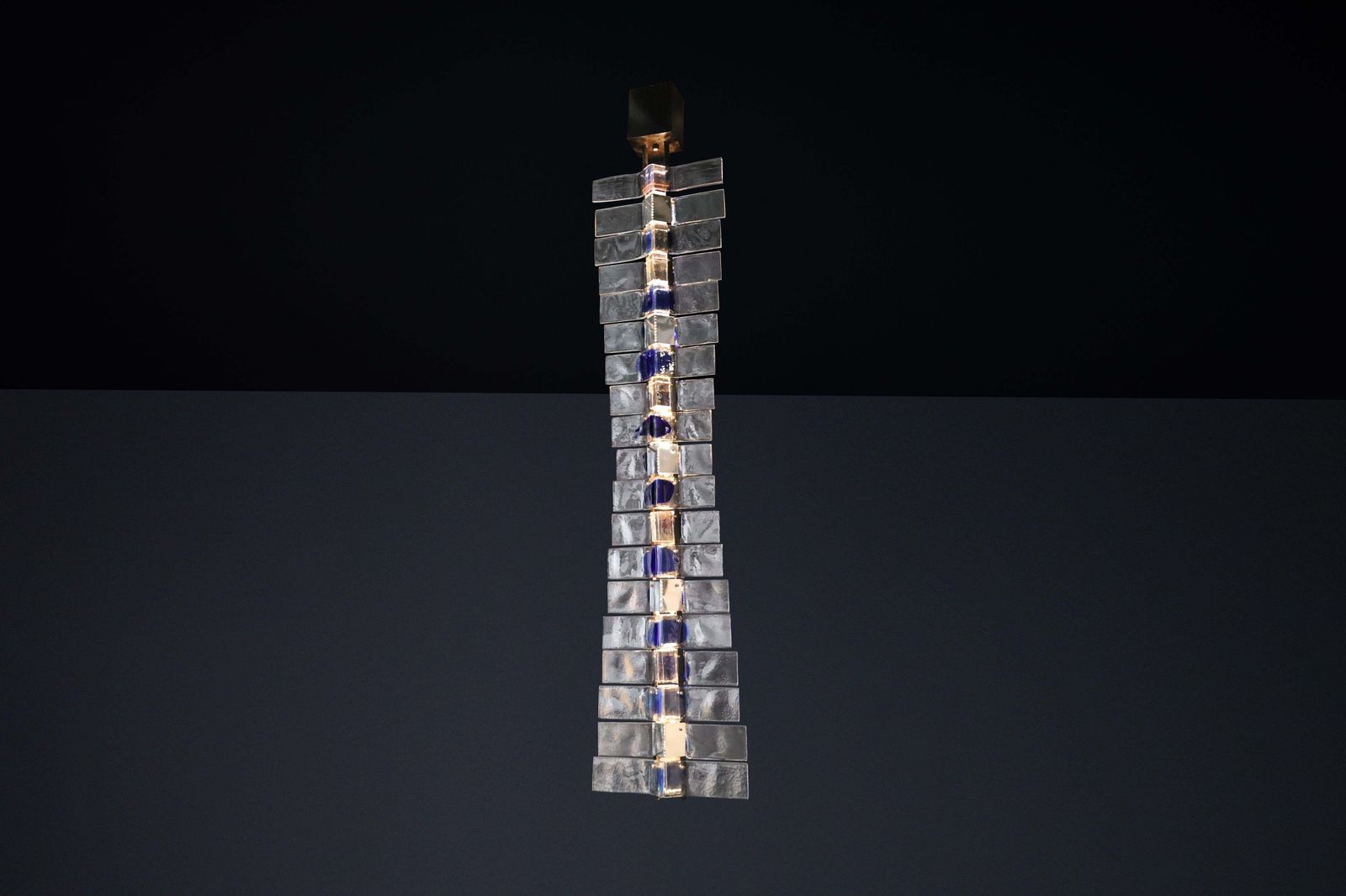 Monumental Venini Tazebao Chandelier In Crystal And Sapphire Murano Glass, Italy photo for sale