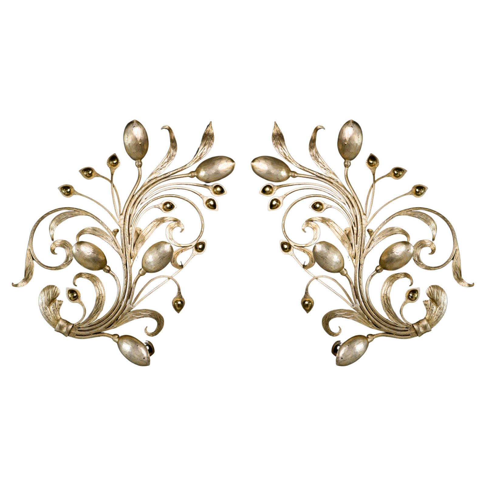 Monumental Floral Leaf Brass Wall Lights / Sculptures By Hans Möller Germany '60