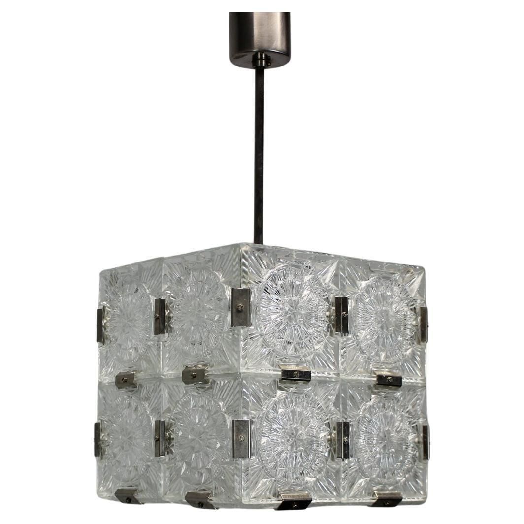 Mid Century Square Clear Glass Pendant By Kamenicky šenov, 1960s, Czechoslovakia