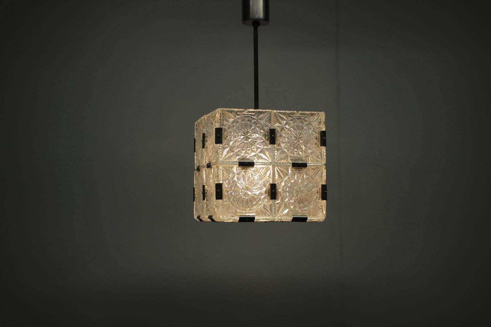 Mid Century Square Clear Glass Pendant By Kamenicky šenov, 1960s, Czechoslovakia photo buy