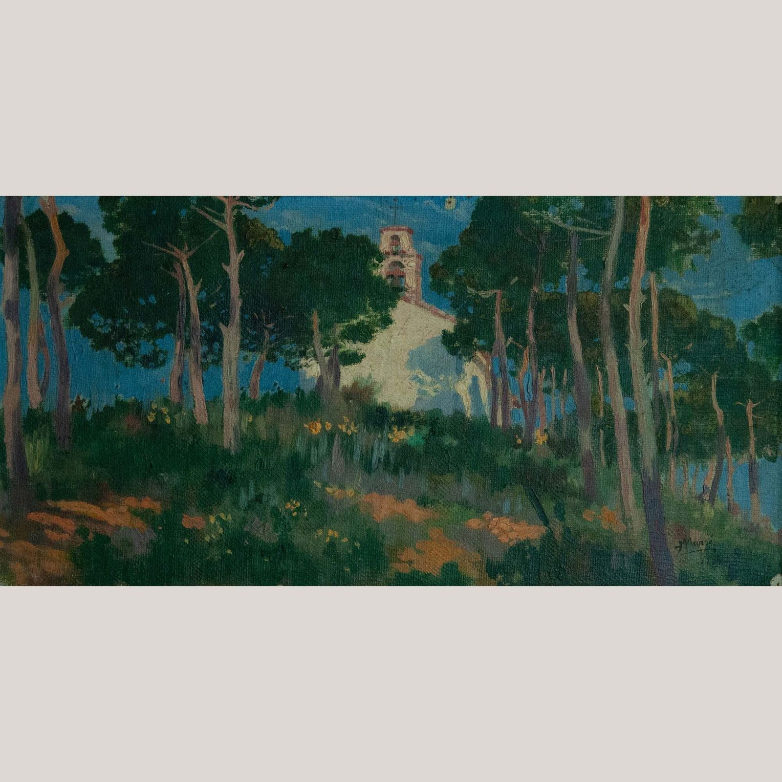 Kapel Tussen De Pijnbomen – Coloristisch Olieverfschilderij Op Doek