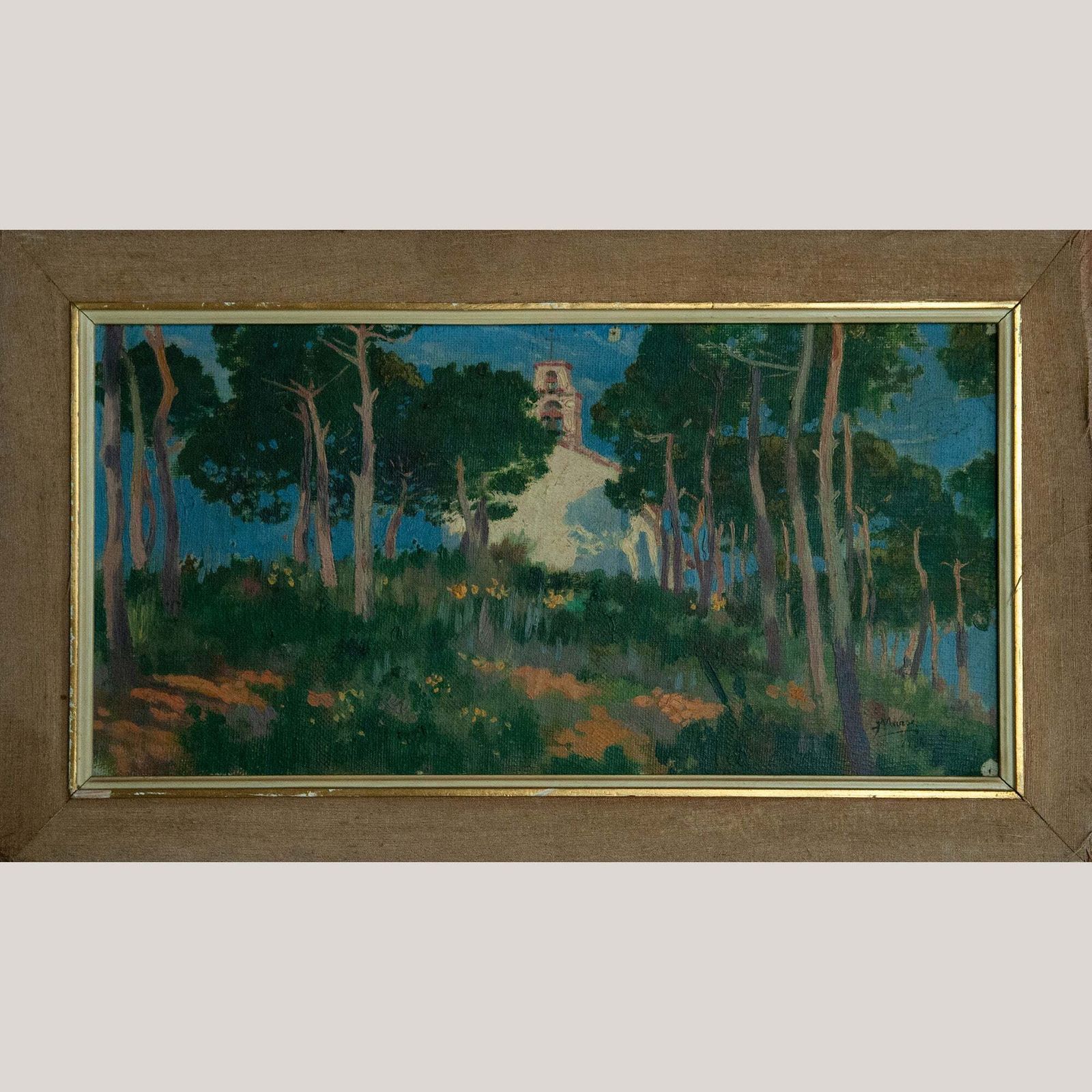 Kapel Tussen De Pijnbomen – Coloristisch Olieverfschilderij Op Doek photo furniture