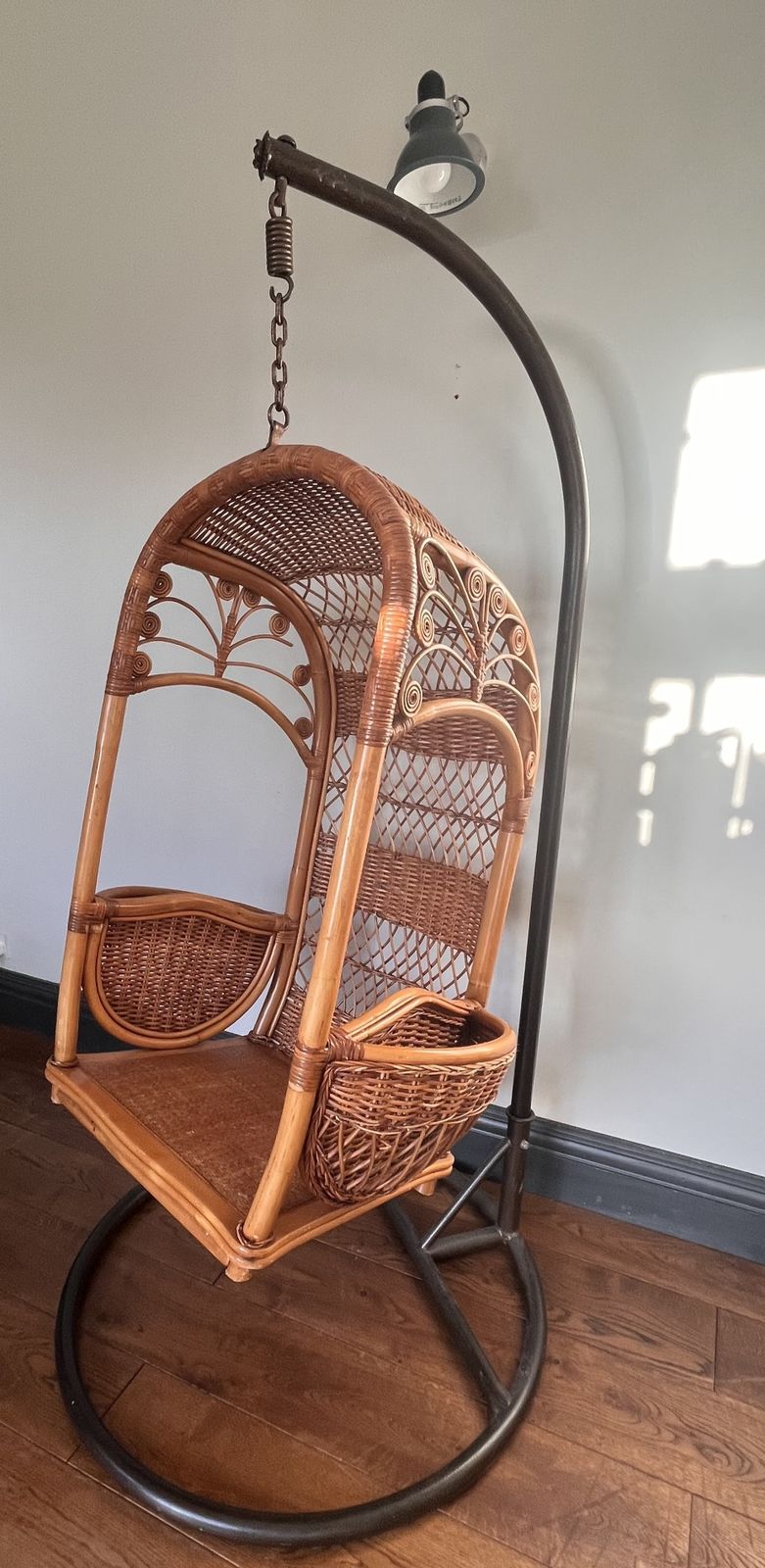 Rattan Hang Egg Cage Lounge Armchair Chair. Cane Egg Chair, Mid Century Cane Egg Chair, Swing Egg Chair photo buy