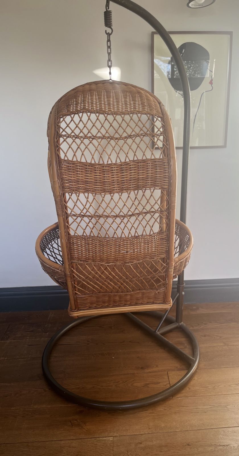 Rattan Hang Egg Cage Lounge Armchair Chair. Cane Egg Chair, Mid Century Cane Egg Chair, Swing Egg Chair photo vintage