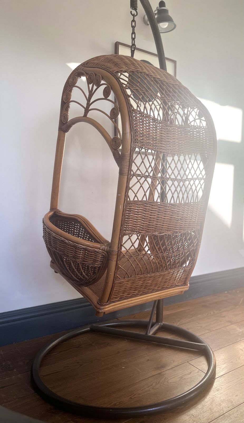 photo furniture Rattan Hang Egg Cage Lounge Armchair Chair. Cane Egg Chair, Mid Century Cane Egg Chair, Swing Egg Chair