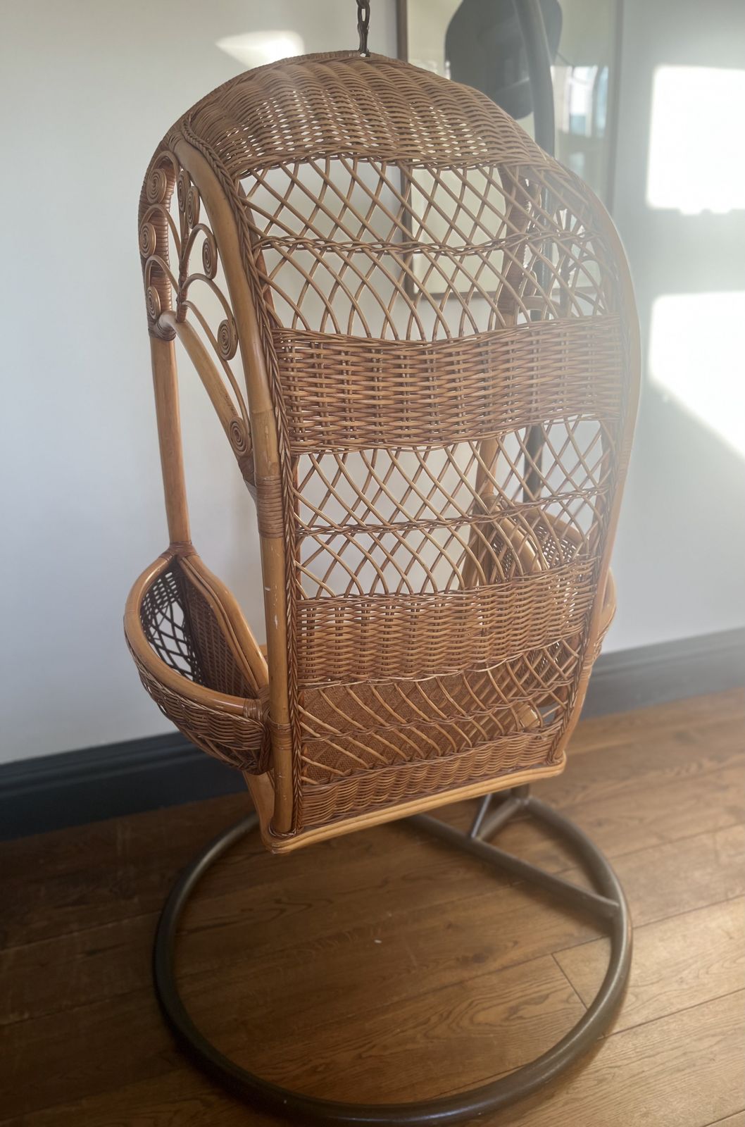 photo vinterior Rattan Hang Egg Cage Lounge Armchair Chair. Cane Egg Chair, Mid Century Cane Egg Chair, Swing Egg Chair