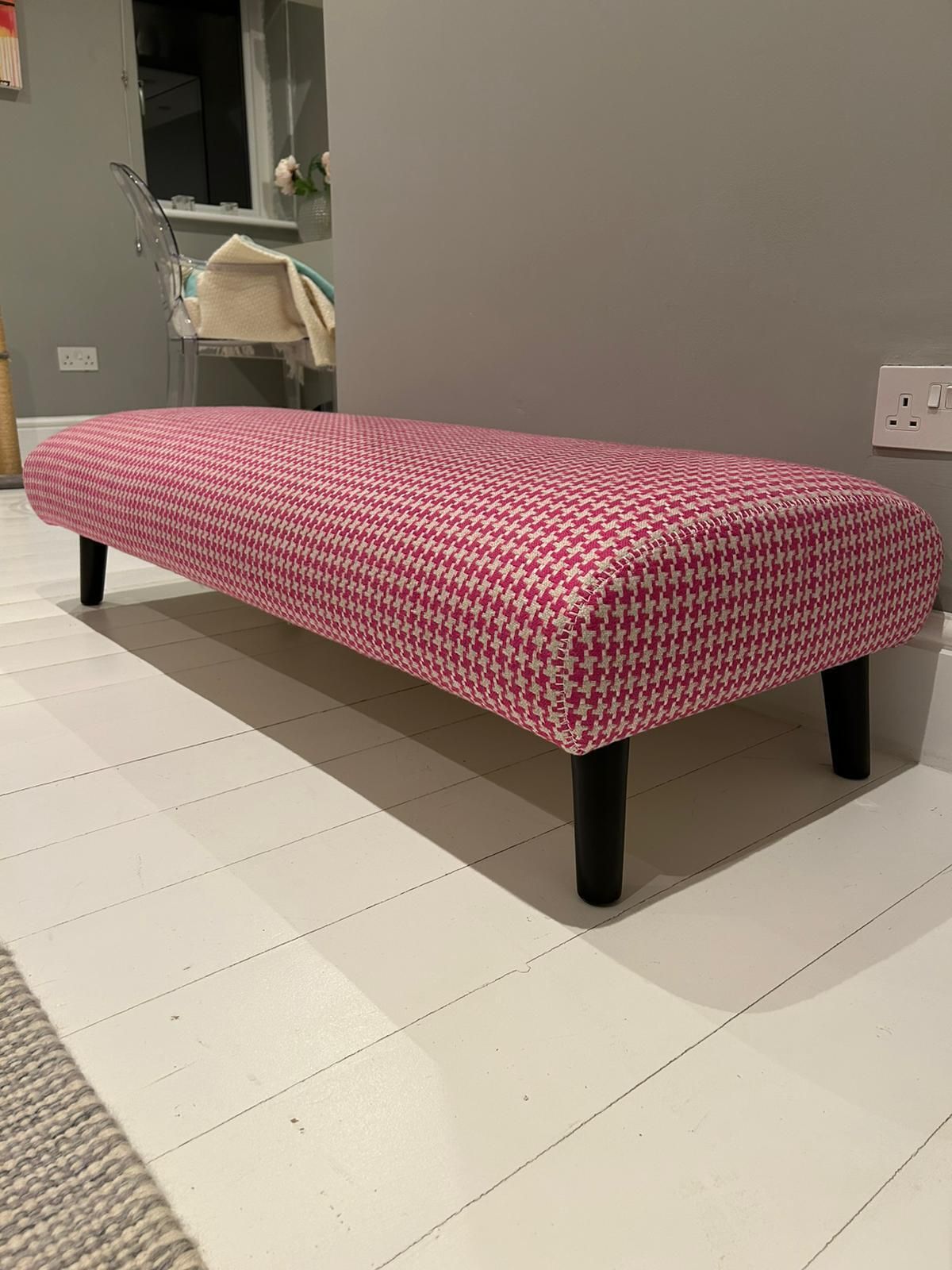 Designers Guild Elipse Footstool (Large) With Pink Houndstooth Fabric photo for sale