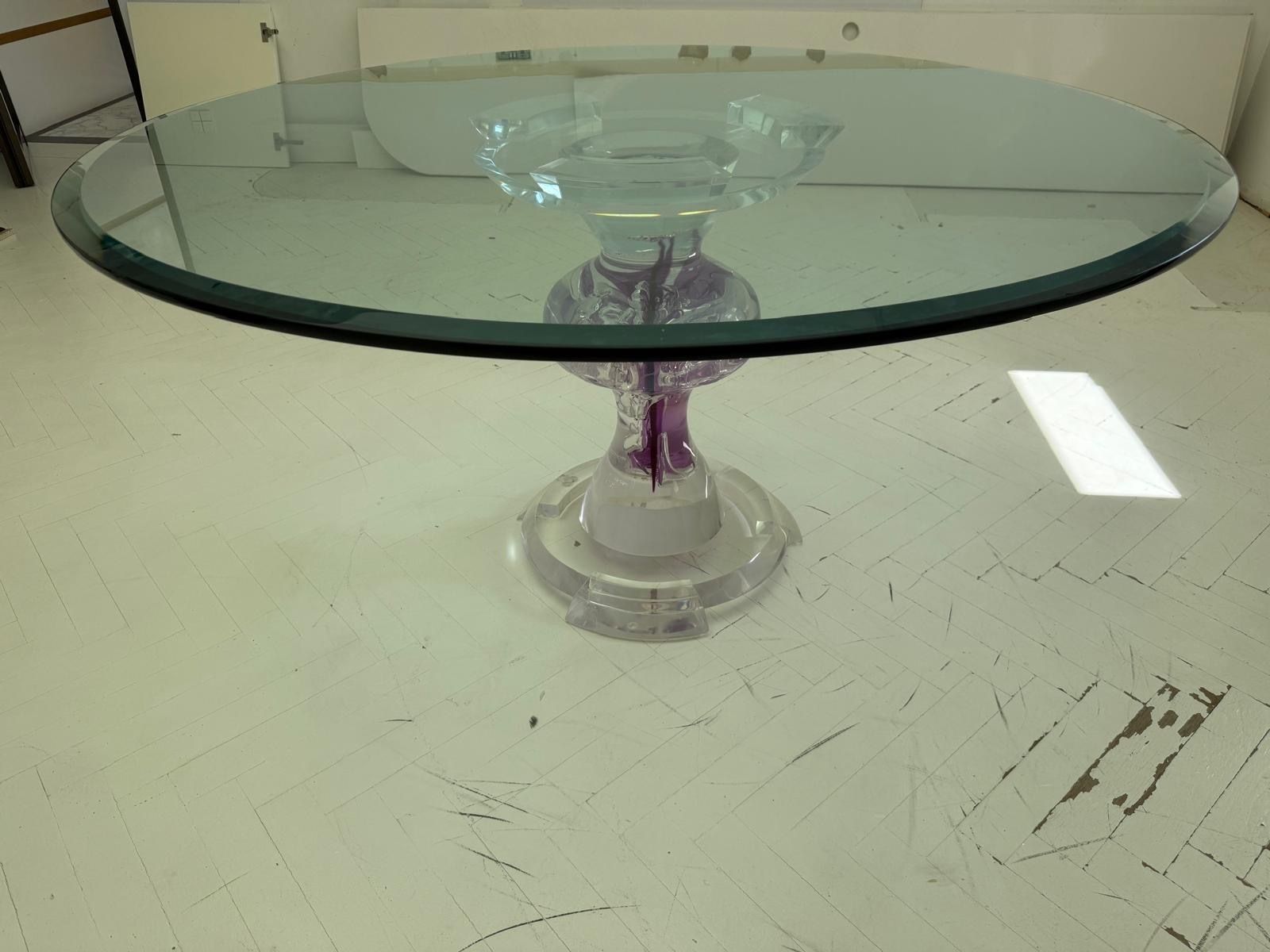 Contemporary Round Glass Dining Table With Sculptural Acrylic Base – 1520mm photo for sale