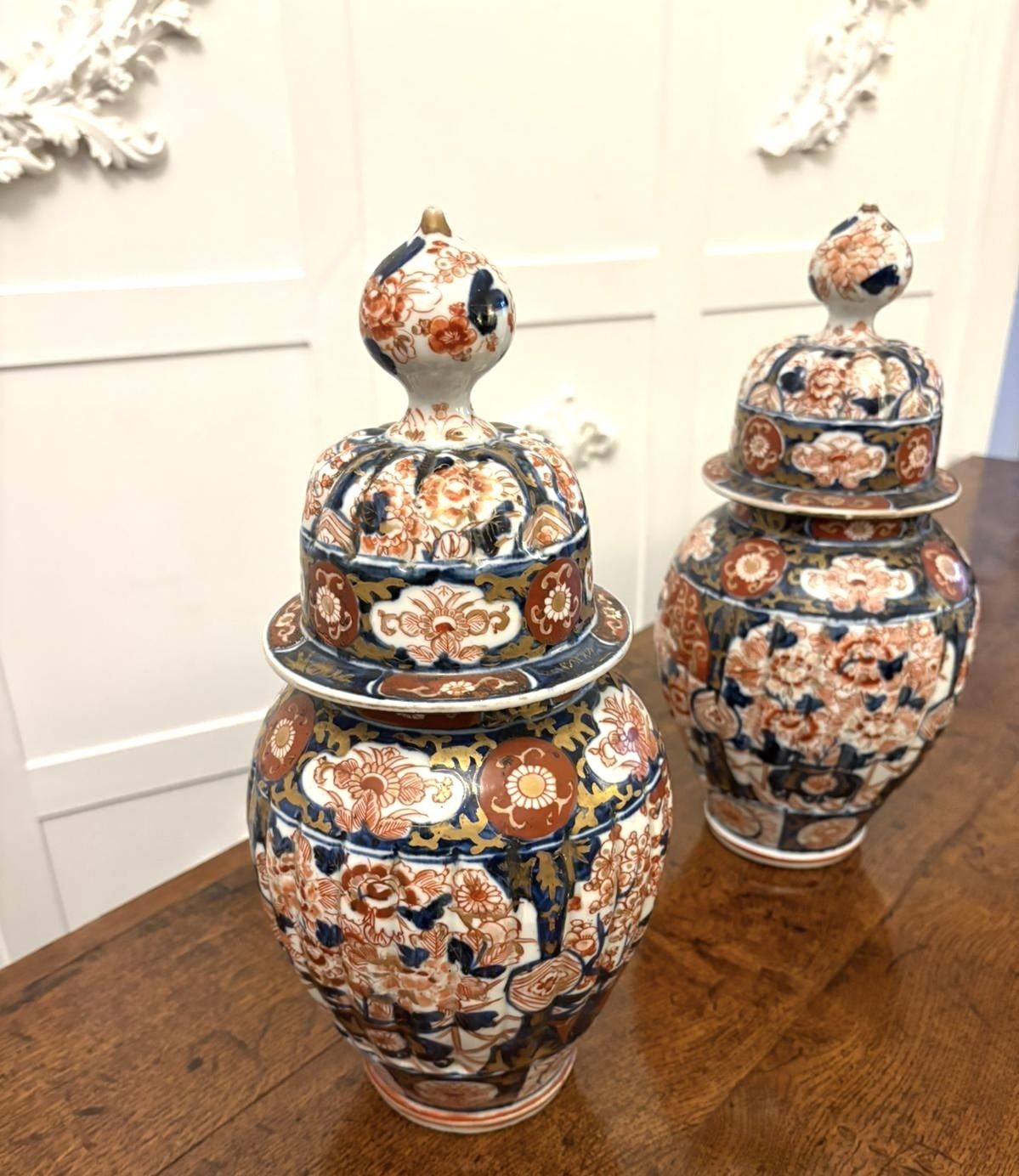 Home Decor Pair Of Quality Antique Japanese Imari Lidded Vases photo
