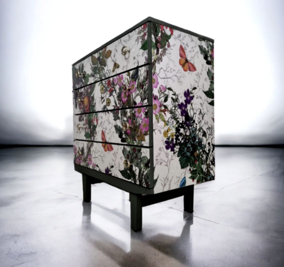 Mid Century Chest Of Drawers With Timorous Beasties Bloomsbury Garden photo for sale