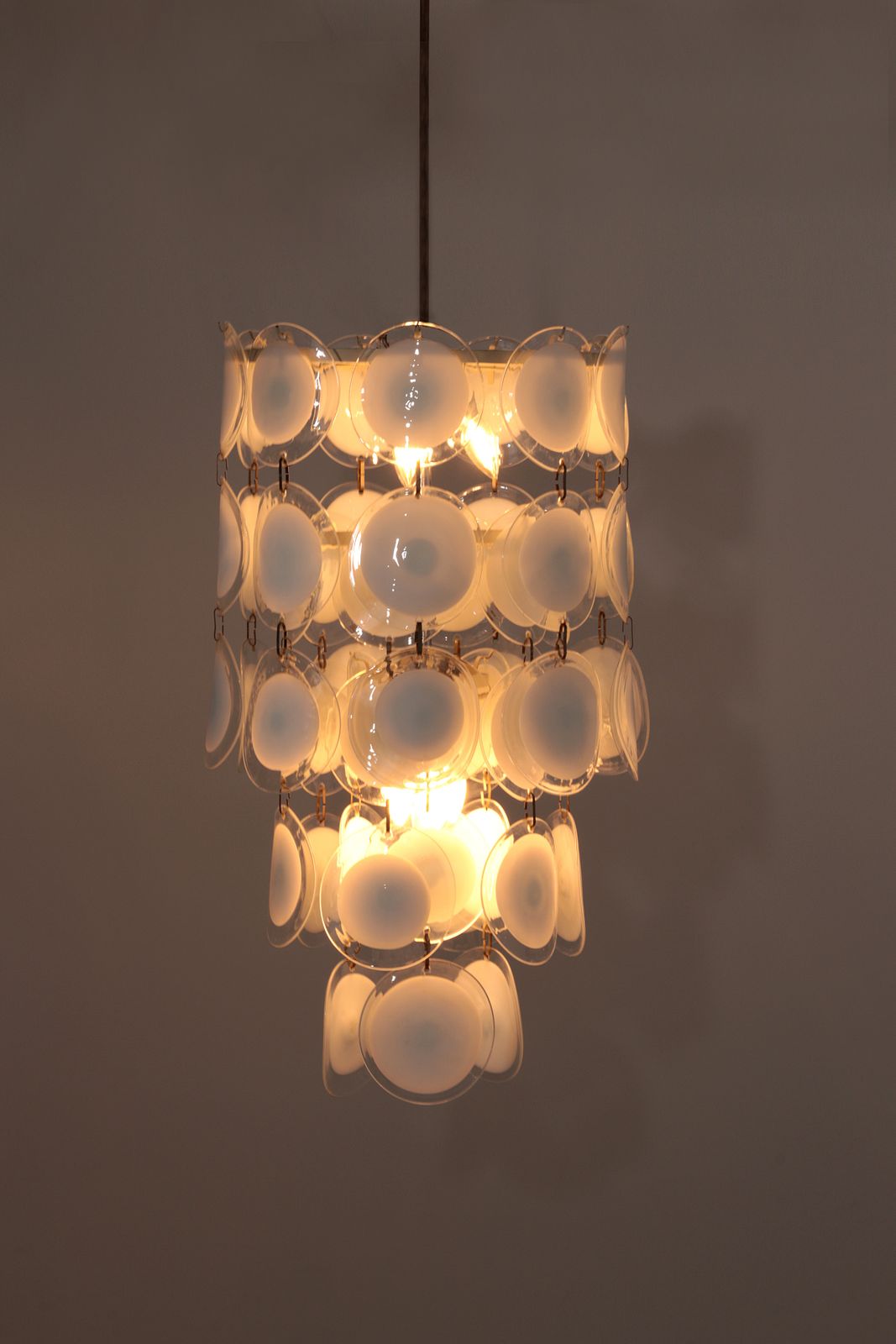 Italian Mid Century Murano, Venetian Glass Disc Chandelier By Vistosi