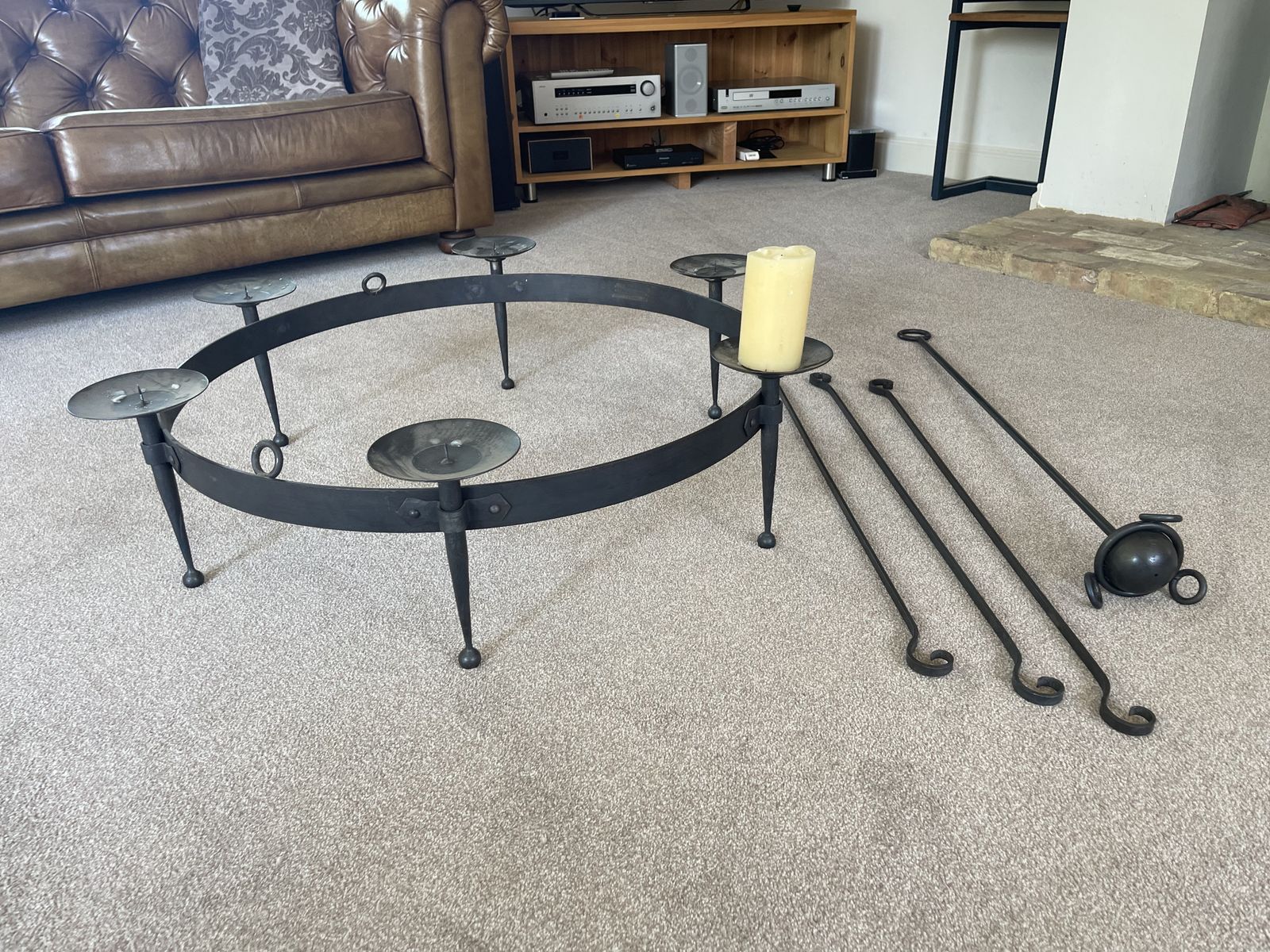 Stunning Handmade Black Iron Candelabra – One Of A Kind Statement Piece, 200cm Drop