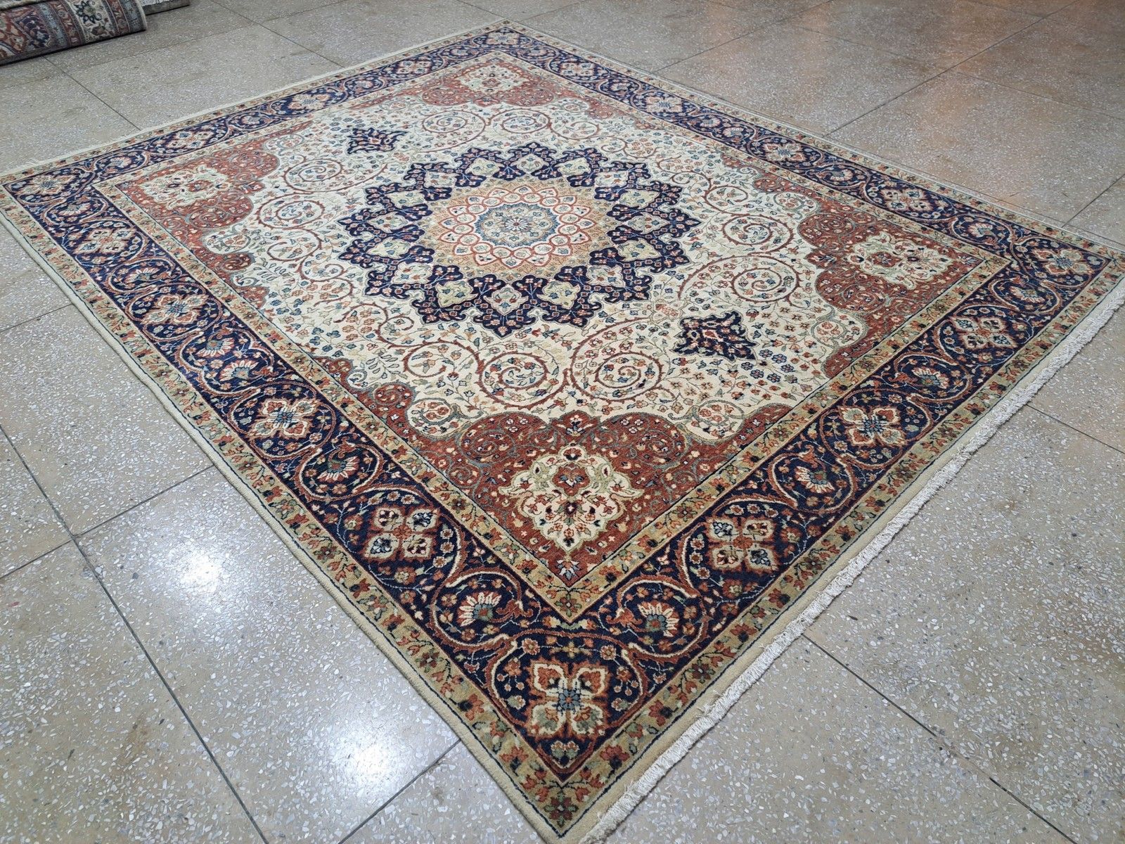 8x10 Ft Heriz Inspired Handmade Wool Rug. Antique Style Area Carpet. 100% Wool photo vinterior