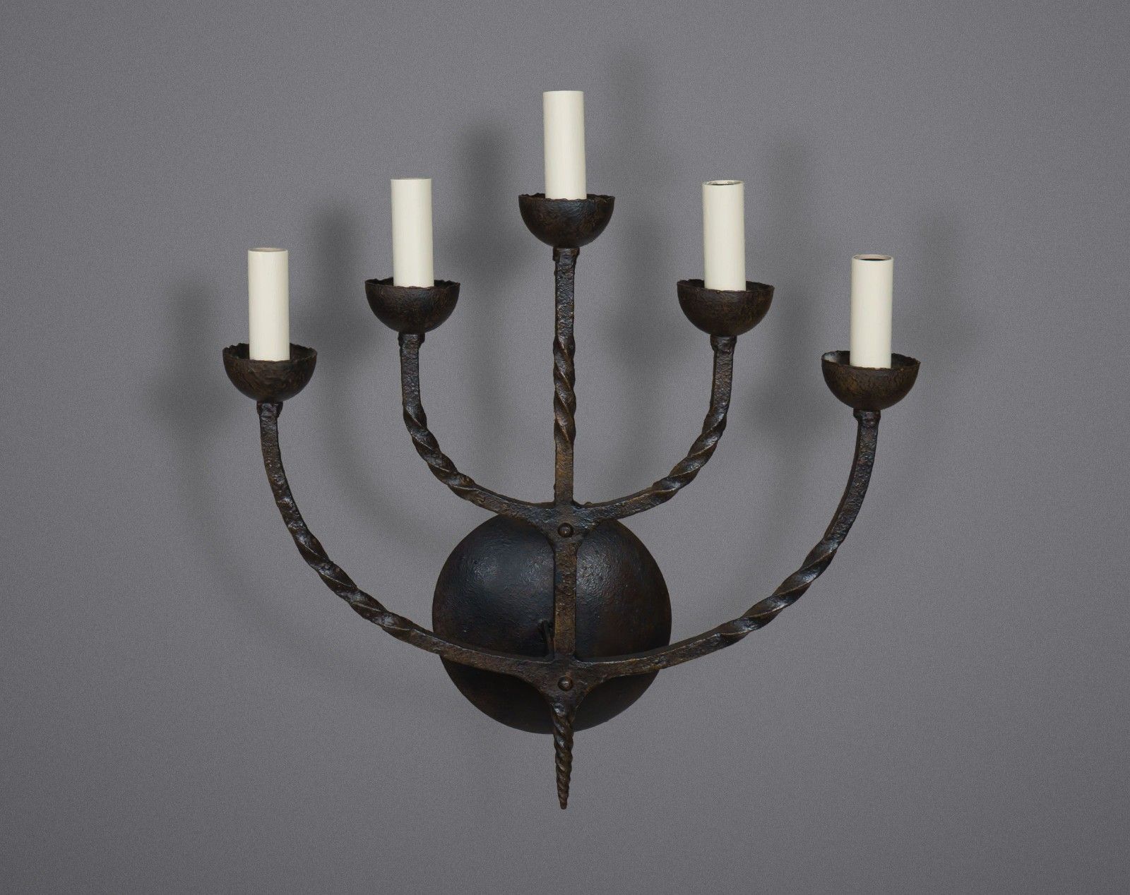 Pair Of Xl Vintage 1950s French Brutalist 5 Arm Wrought Iron Wall Lamps / Sconces photo furniture
