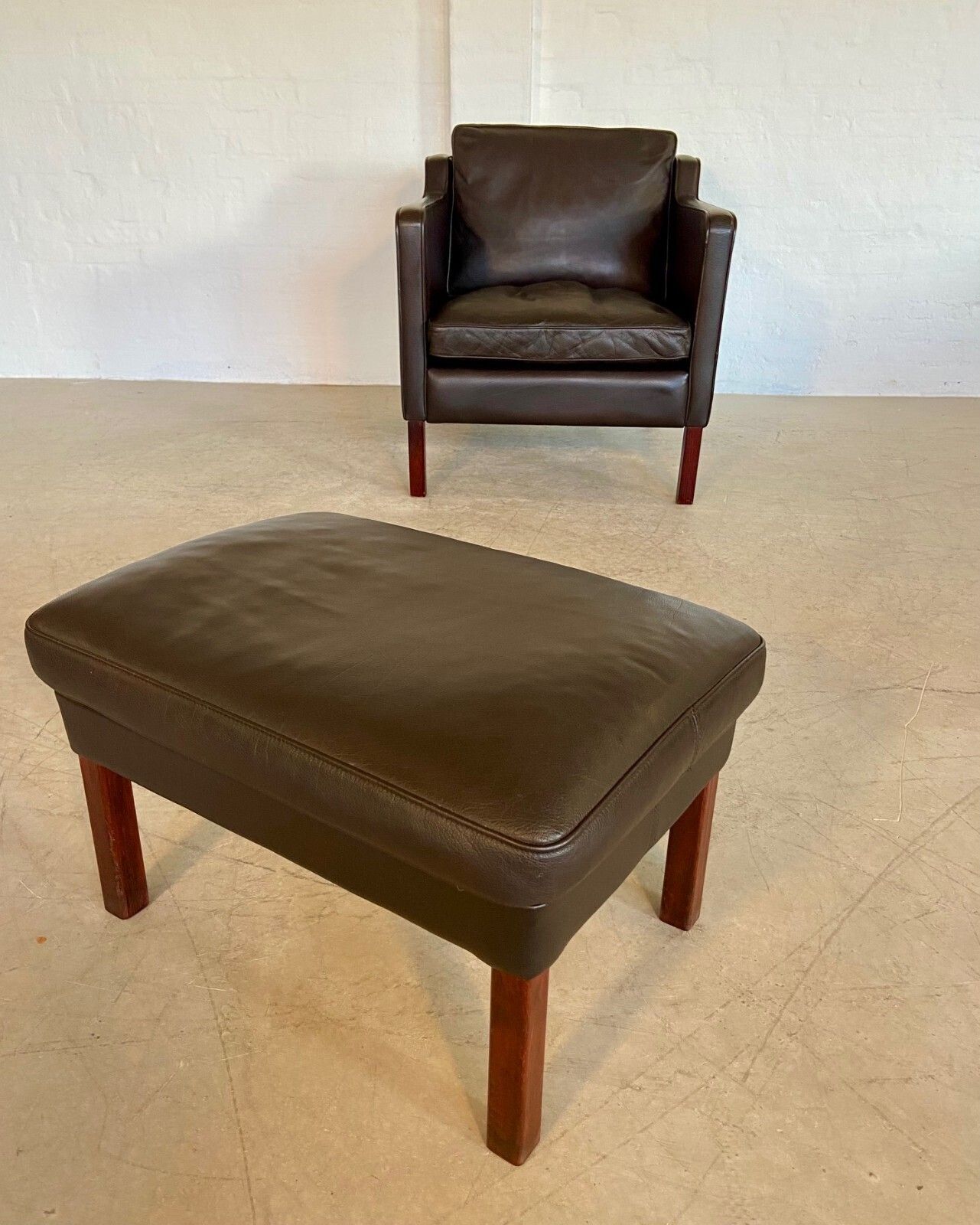 Mid Century Stouby Leather Lounge Chair  And Stool In Brown Leather photo furniture
