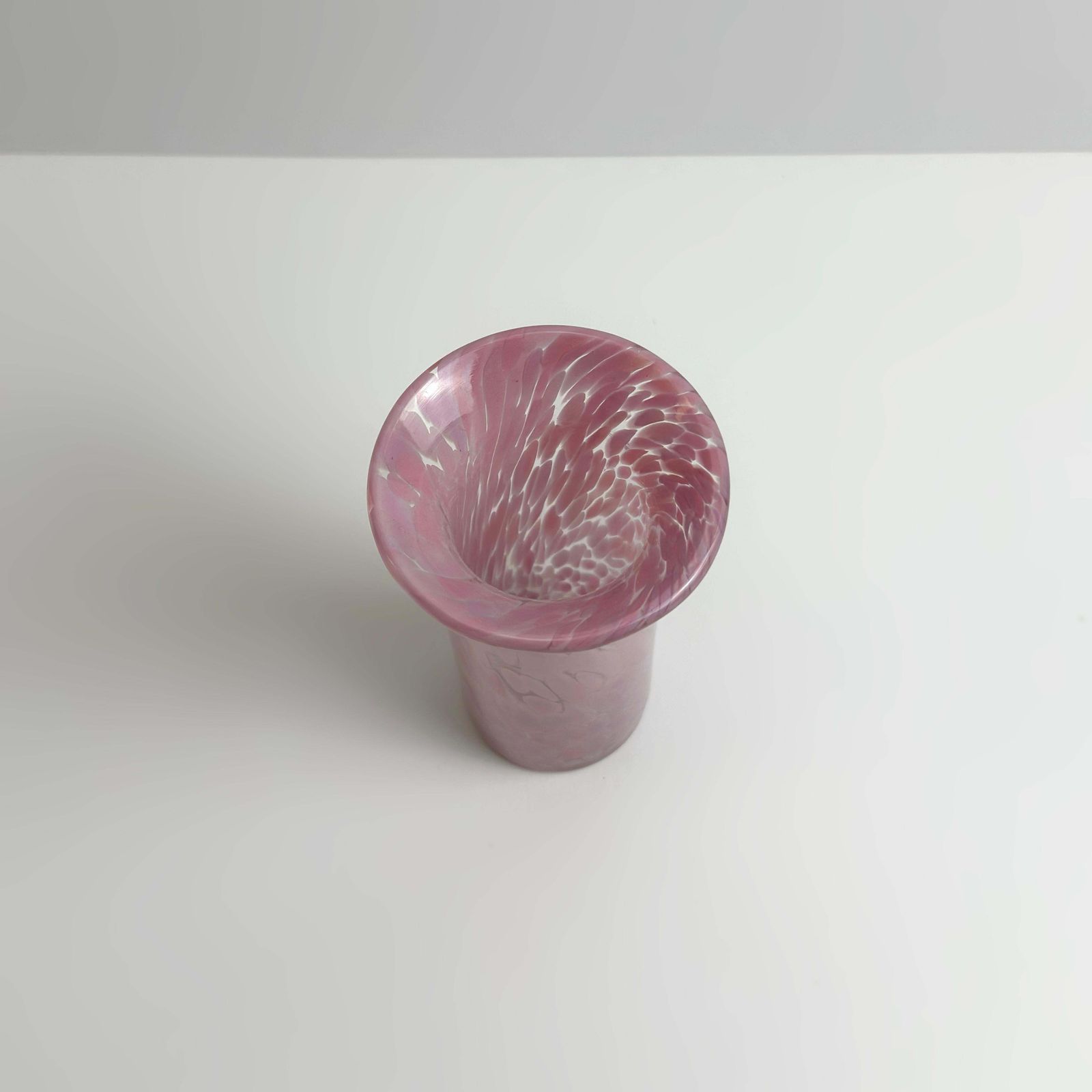 Vintage Mdina Pink Mottled Glass Spill Vase, Malta, 1980s photo vinterior