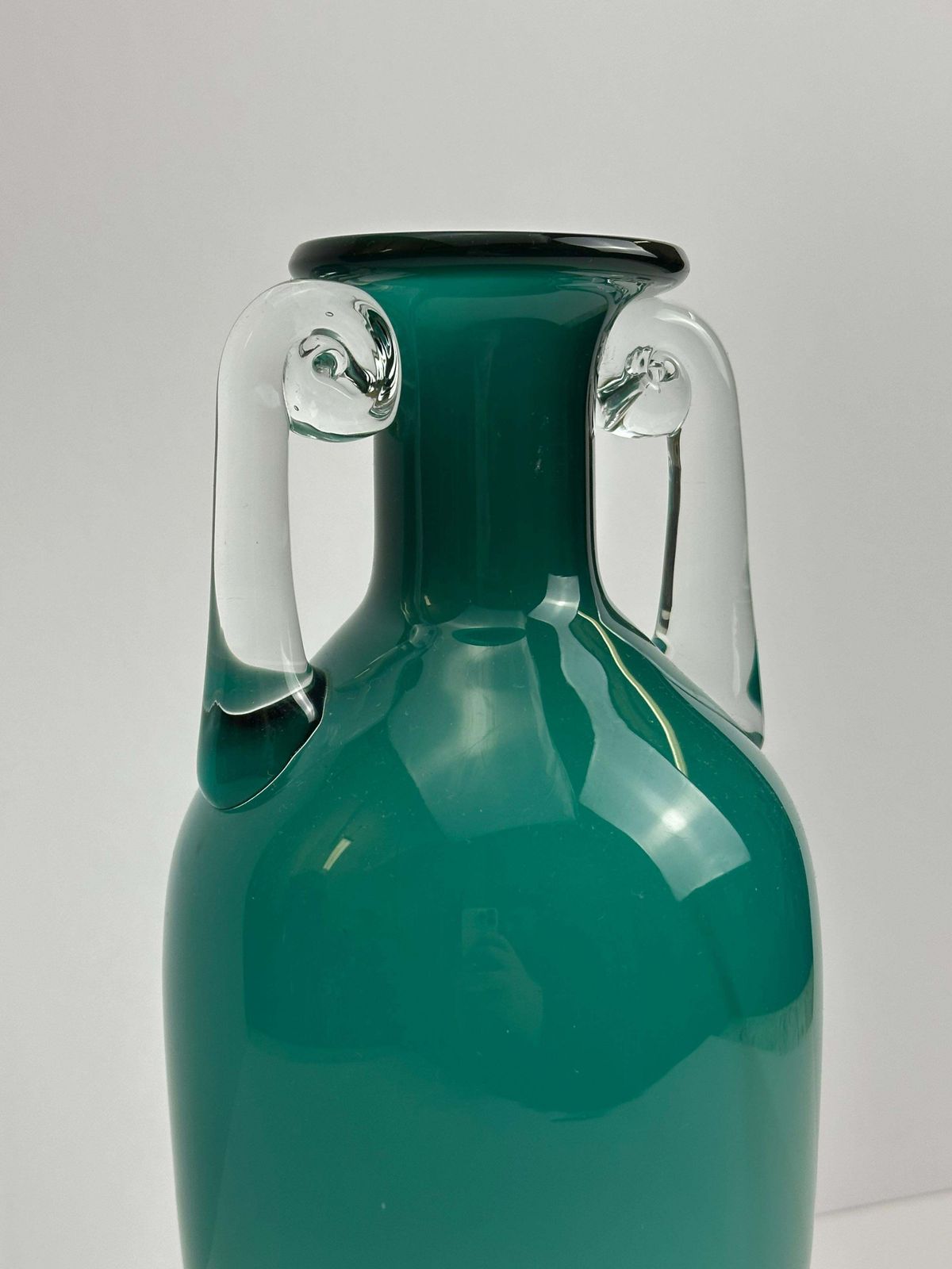 photo for sale Turquoise Glass Amphora Vase By Jerzy Słuczan Orkusz For Tarnowiec, Poland 1980s