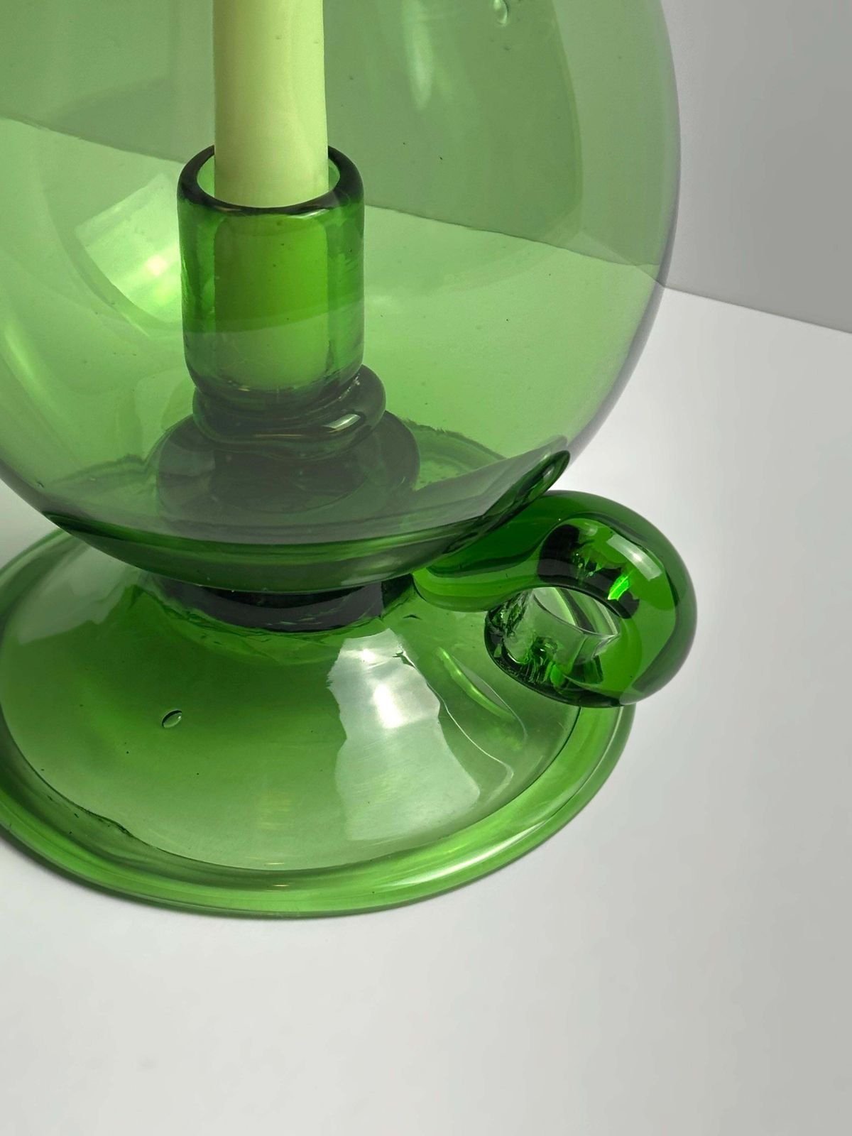 Mid Century Empoli Green Glass Hurricane Lamp, Italy 1960s photo furniture