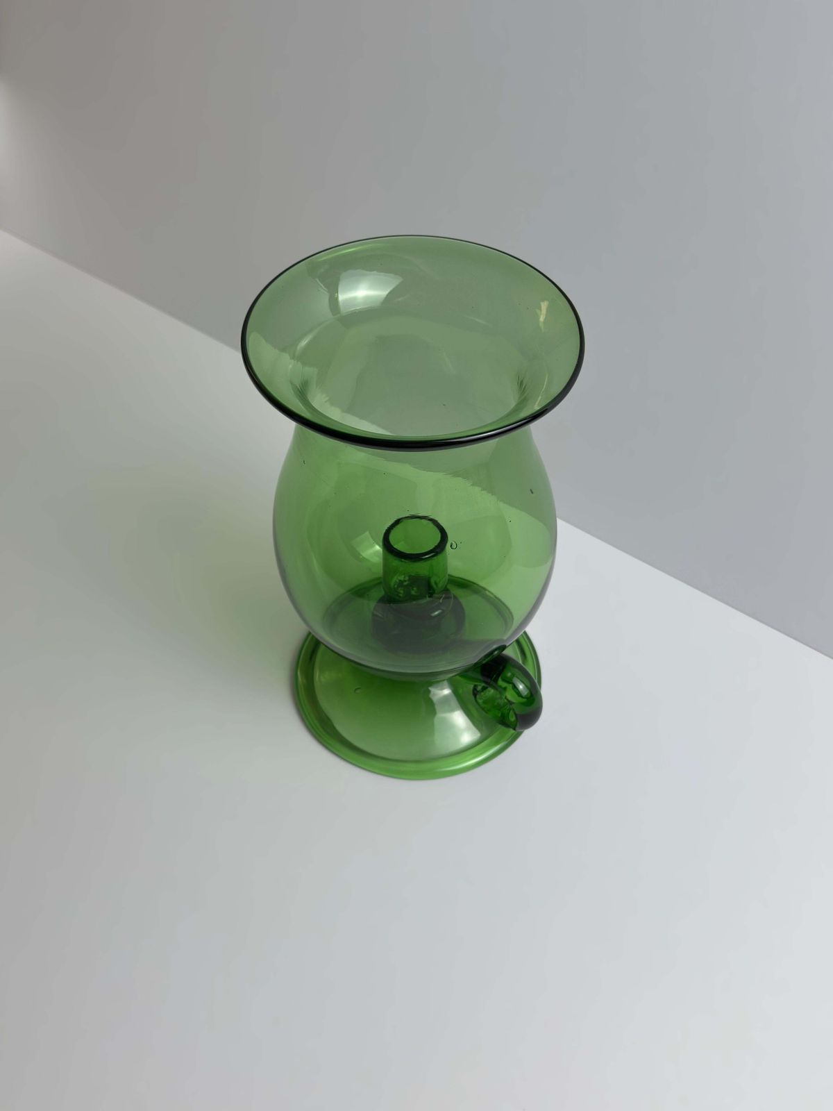 Mid Century Empoli Green Glass Hurricane Lamp, Italy 1960s photo Home Decor