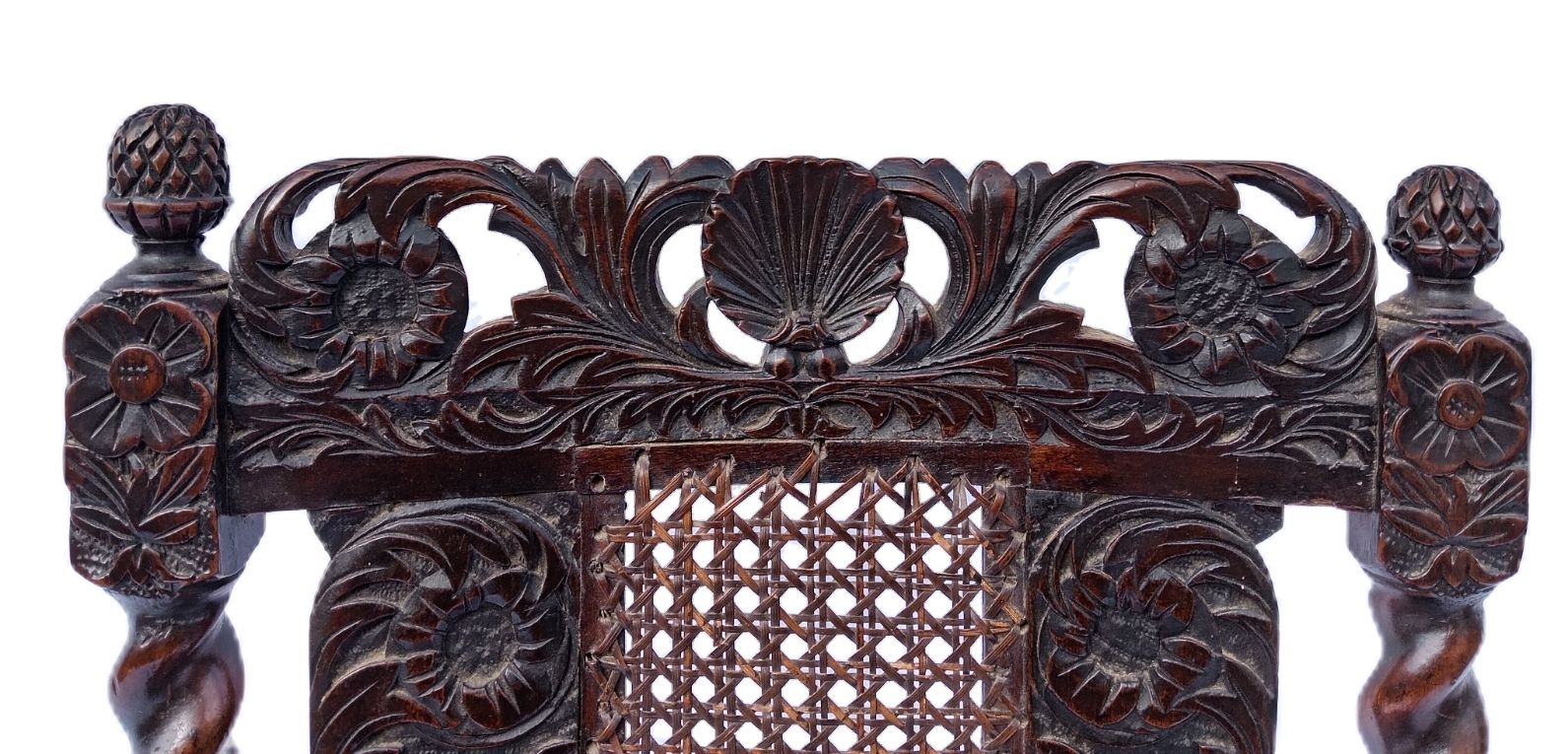 C17th Century 'Carolean' Carved Walnut And Caned Chair photo for sale