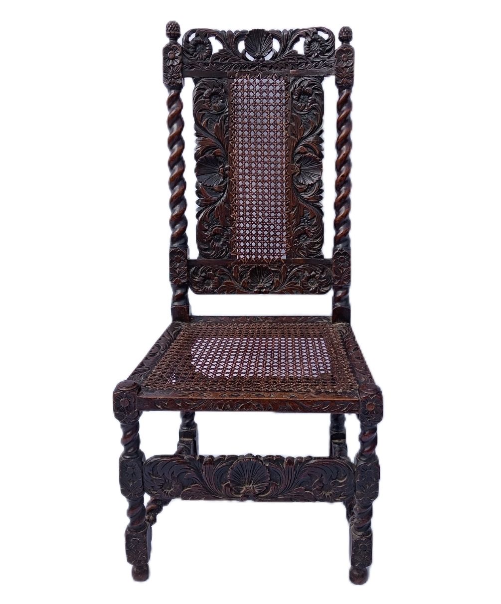 C17th Century 'Carolean' Carved Walnut And Caned Chair photo Furniture