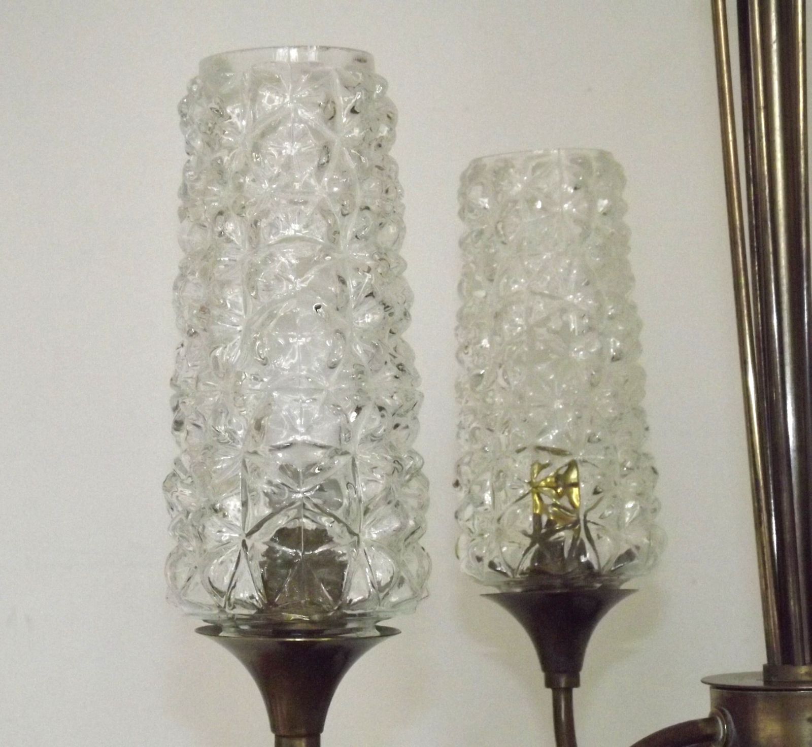 Stylish French Vintage 4 Light Brass And Bronze Chandelier With Cut Glass Shades Circa 1960s photo buy
