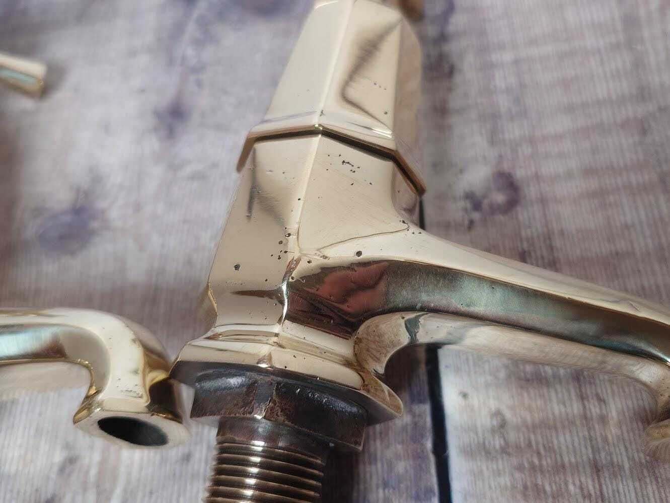 photo furniture Pair Of Original Art Deco Basin Taps, Polished Brass Sink Faucets, 1920s Basin Taps, Overhauled And Ready To Fit.