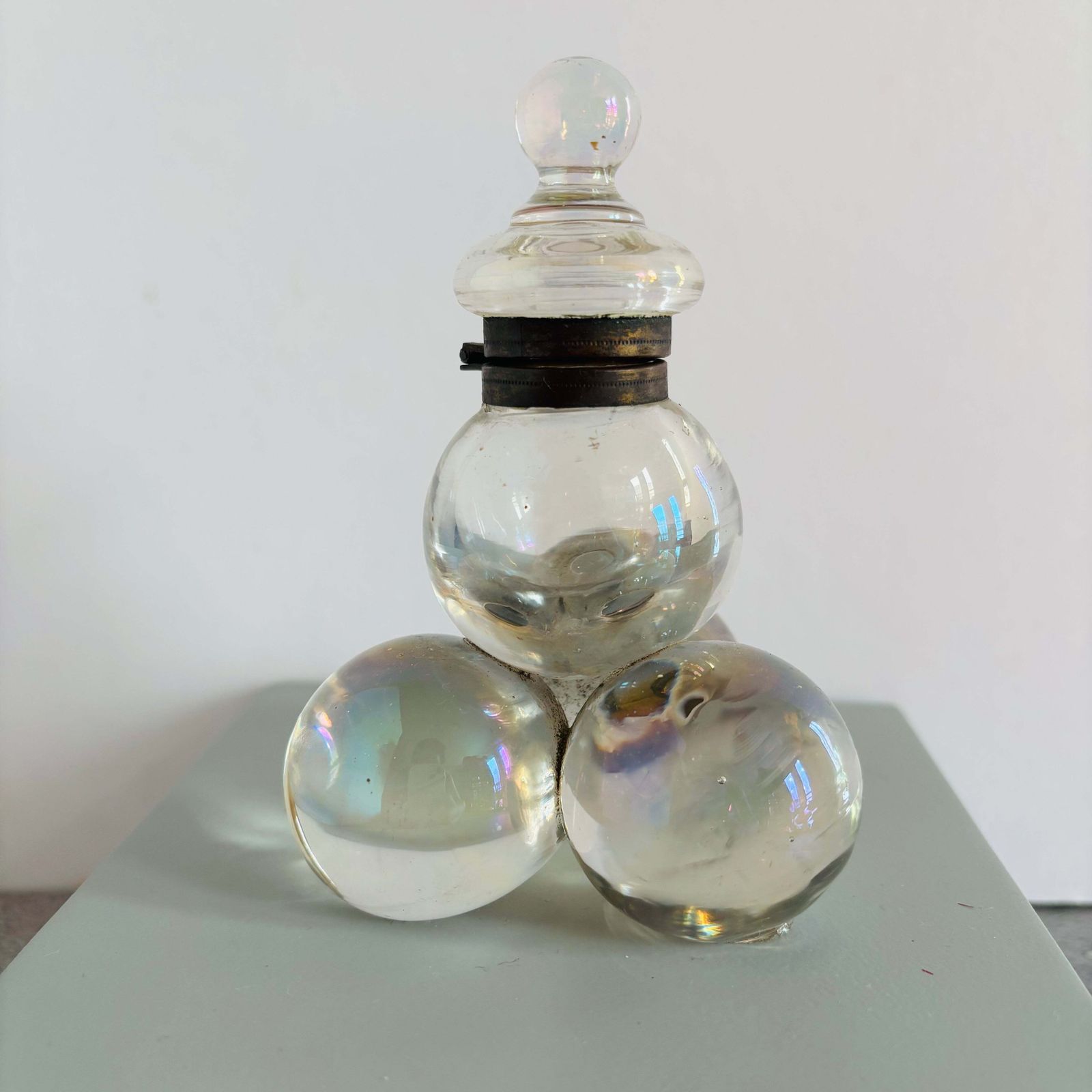 Antique Iridescent Glass Soap Bubble Inkwell
