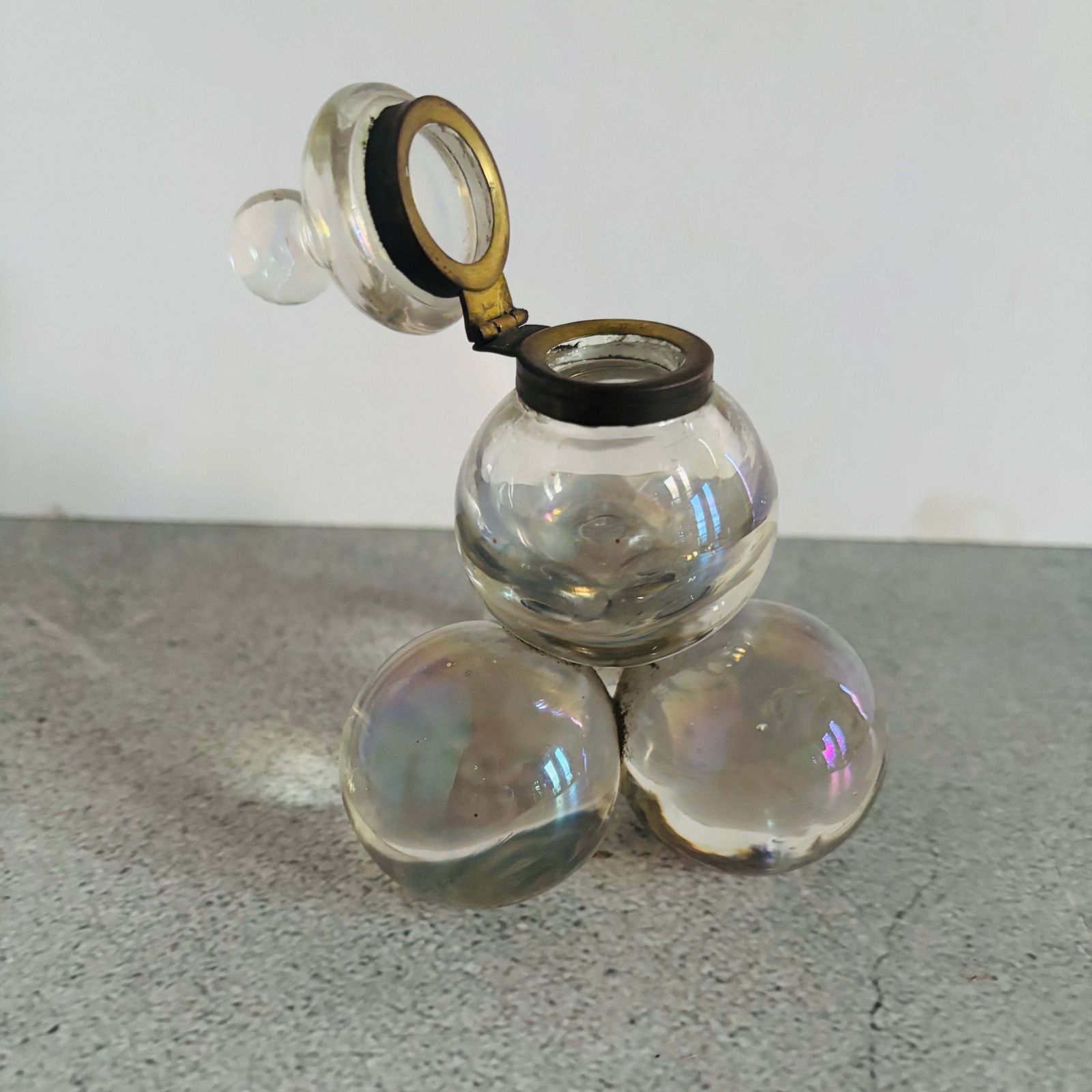 Antique Iridescent Glass Soap Bubble Inkwell photo buy