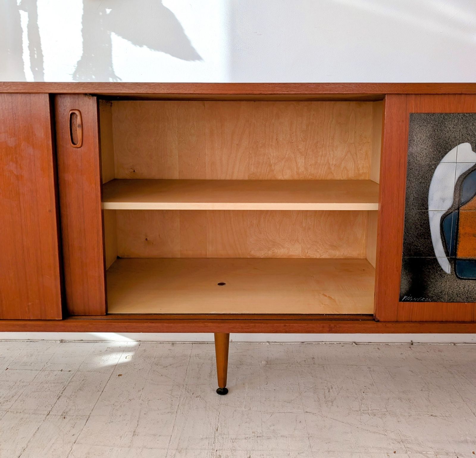 Mid Century Sideboard By Alfred Hendrickx, Belgium, 1960s, Teak & Vigneron Ceramic Tile photo vintage