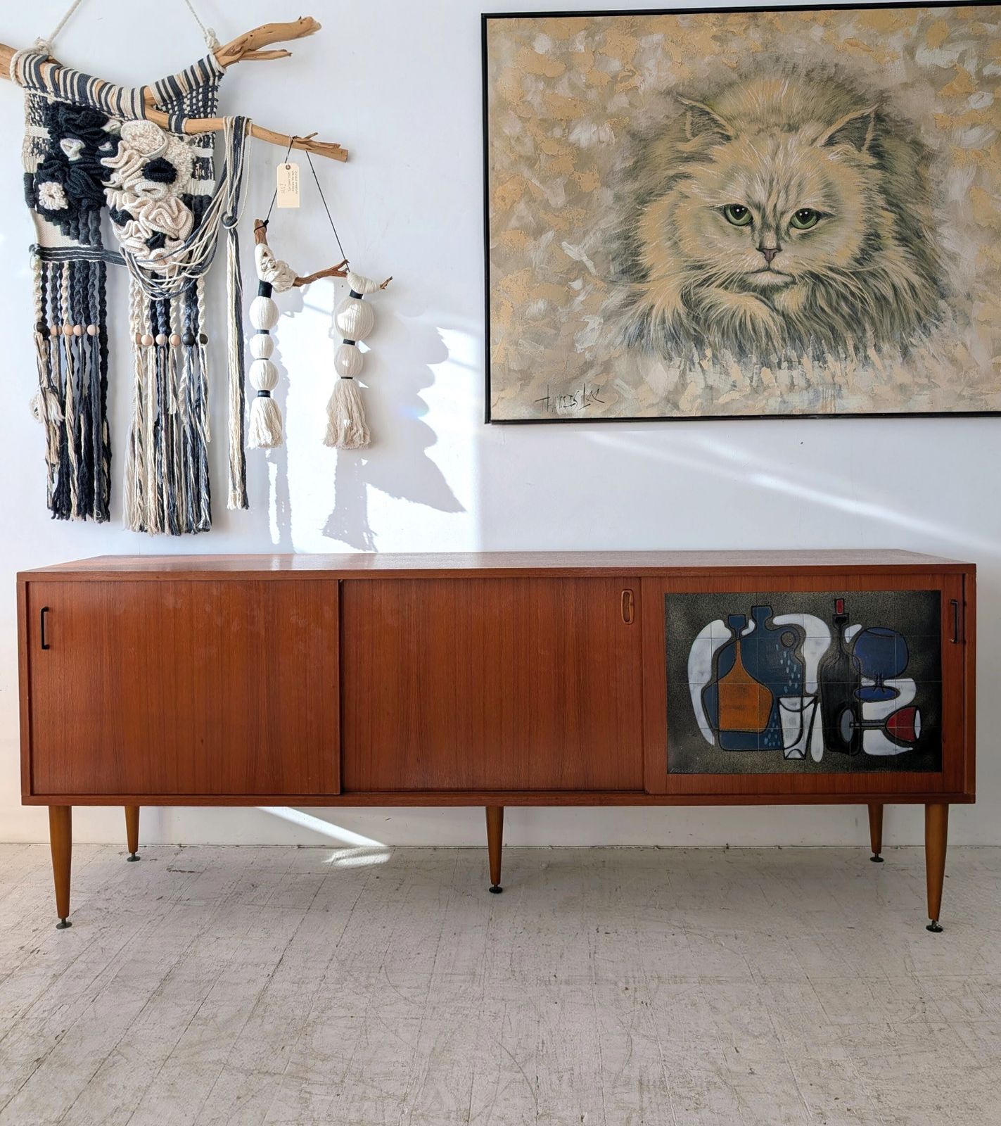 Mid Century Sideboard By Alfred Hendrickx, Belgium, 1960s, Teak & Vigneron Ceramic Tile