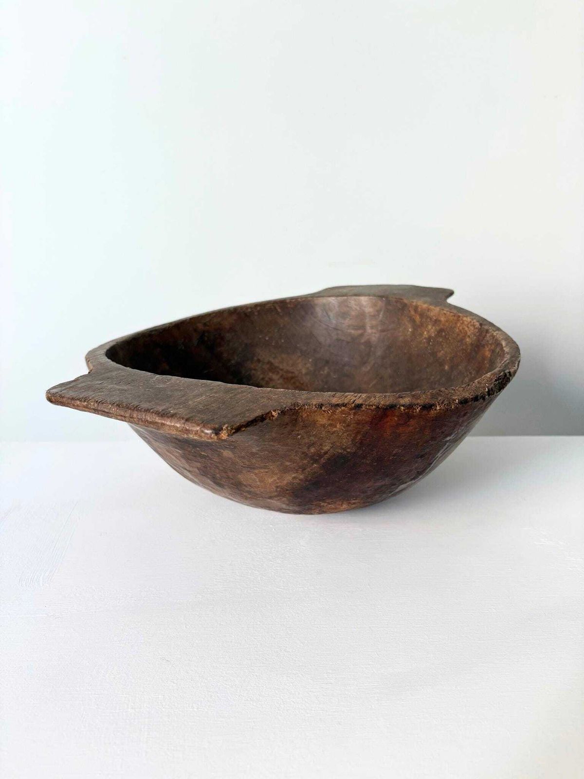 Carved Wooden Dough Bowl, Antique Vessel Sculpted From One Piece Of Solid Wood photo Home Decor