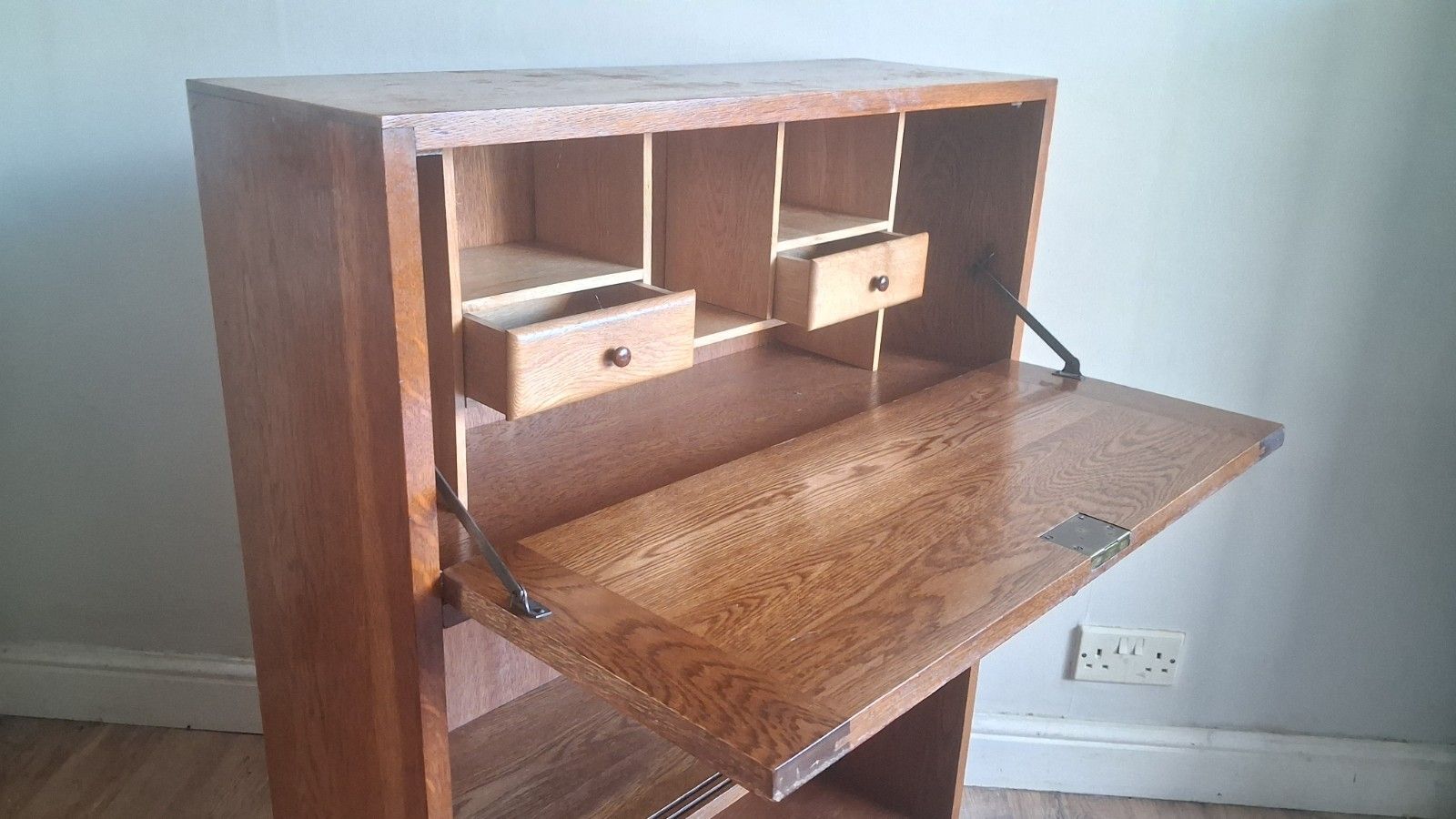 230.0 Delightful 1960's Odhams Of London Solid Oak  Mid Century Bookcase Bureau photo