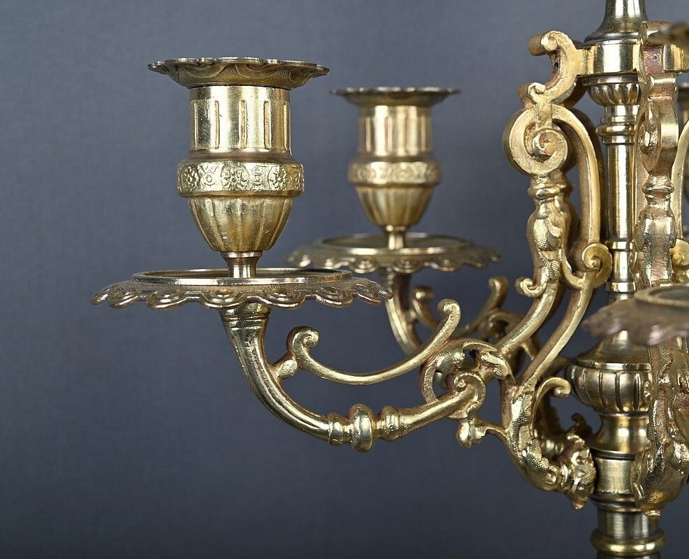 Home Decor Pair Of Important Bronze Candelabra, Renaissance Style – 1920 photo