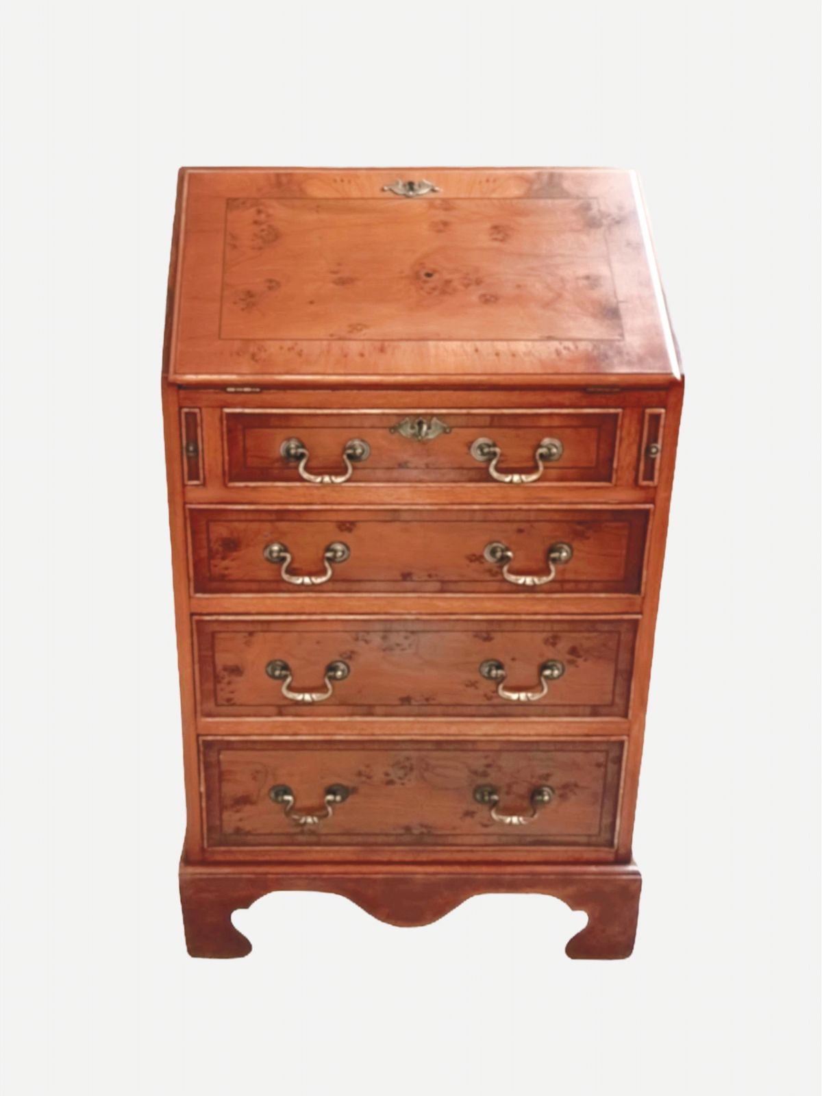 Narrow Yew Wood Bureau With Sloping Fall Front And Leather Writing Surface photo furniture