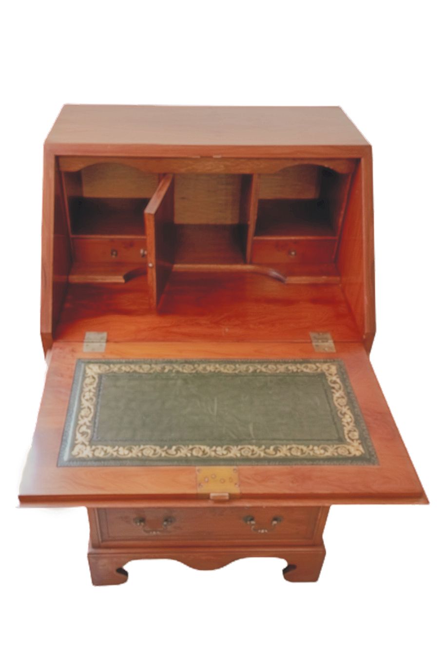 Narrow Yew Wood Bureau With Sloping Fall Front And Leather Writing Surface photo Furniture