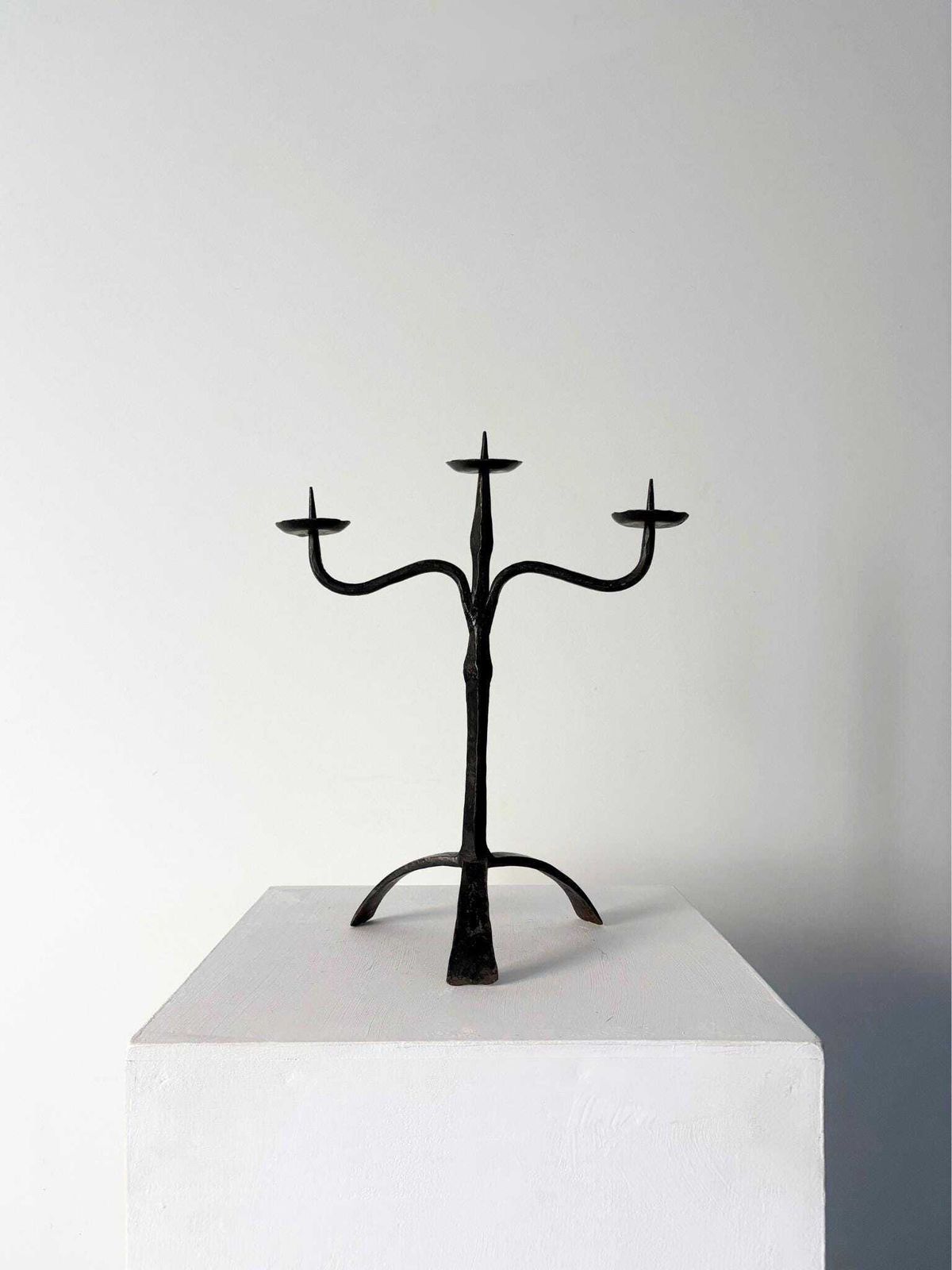 Wrought Iron Mid Century Candelabra, Rustic French Vintage Piece