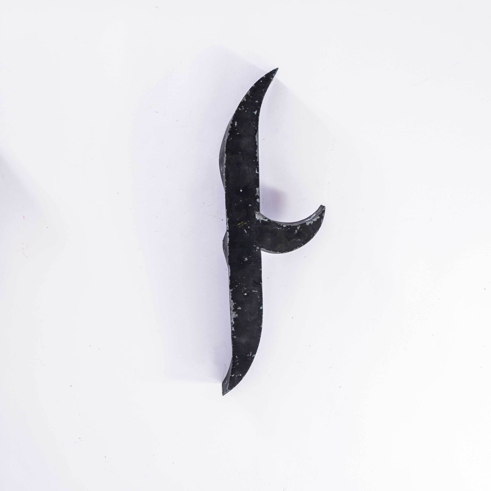 1950's Original Large French Metal Shop Signage Gothic Letters   Letter F